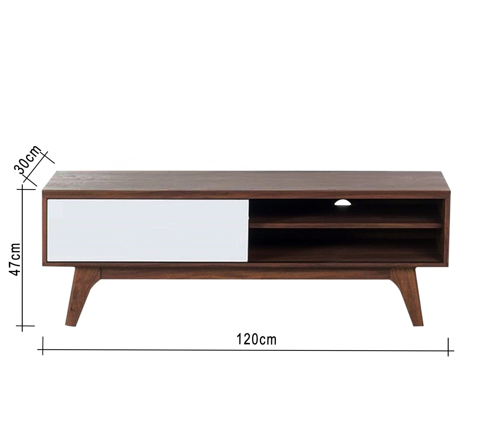 Sleek TV Table: Modern White & Rustic Brown Charm - Vitrine Furniture - Furniture