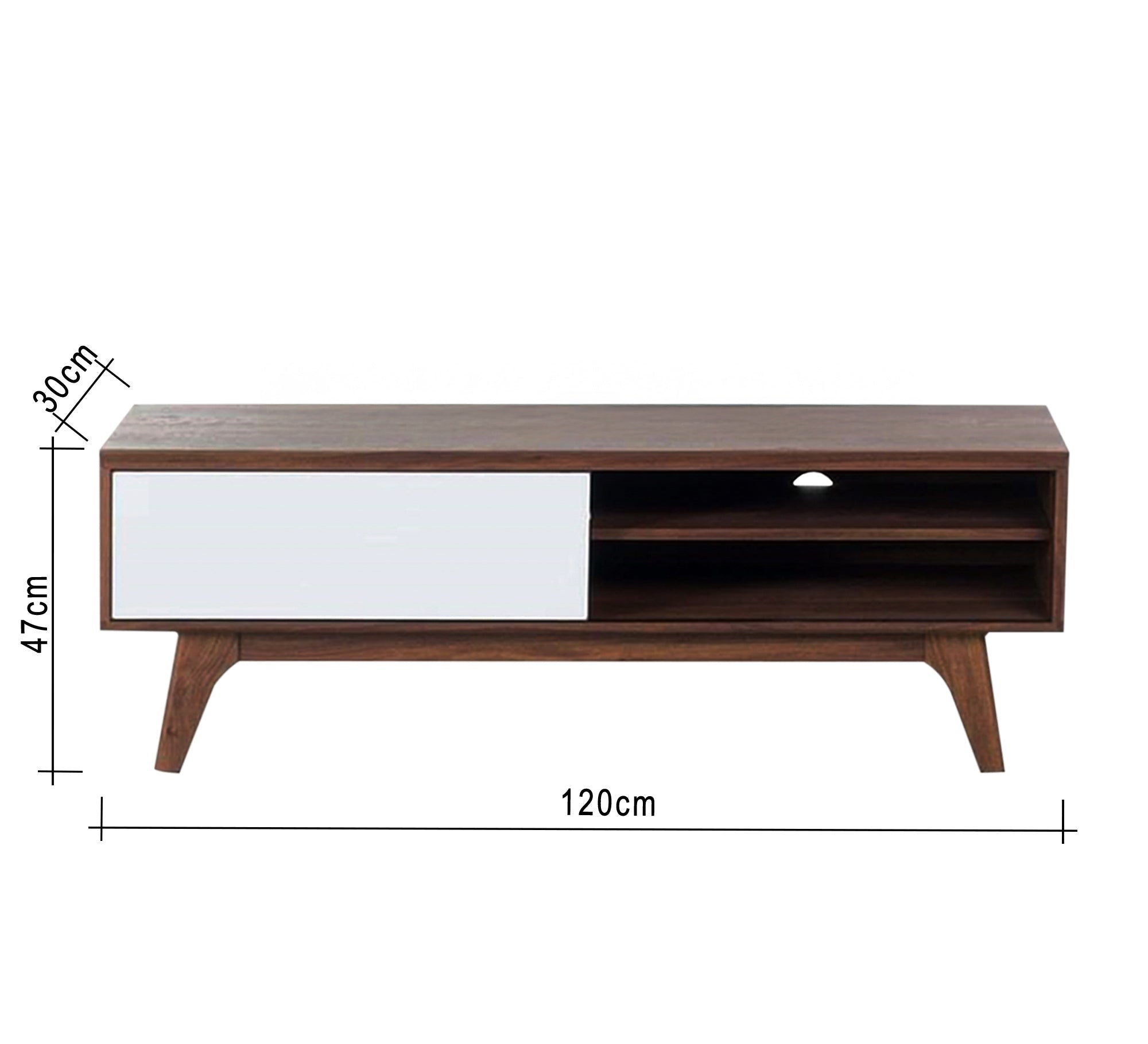 Sleek TV Table: Modern White & Rustic Brown Charm - Vitrine Furniture - Furniture