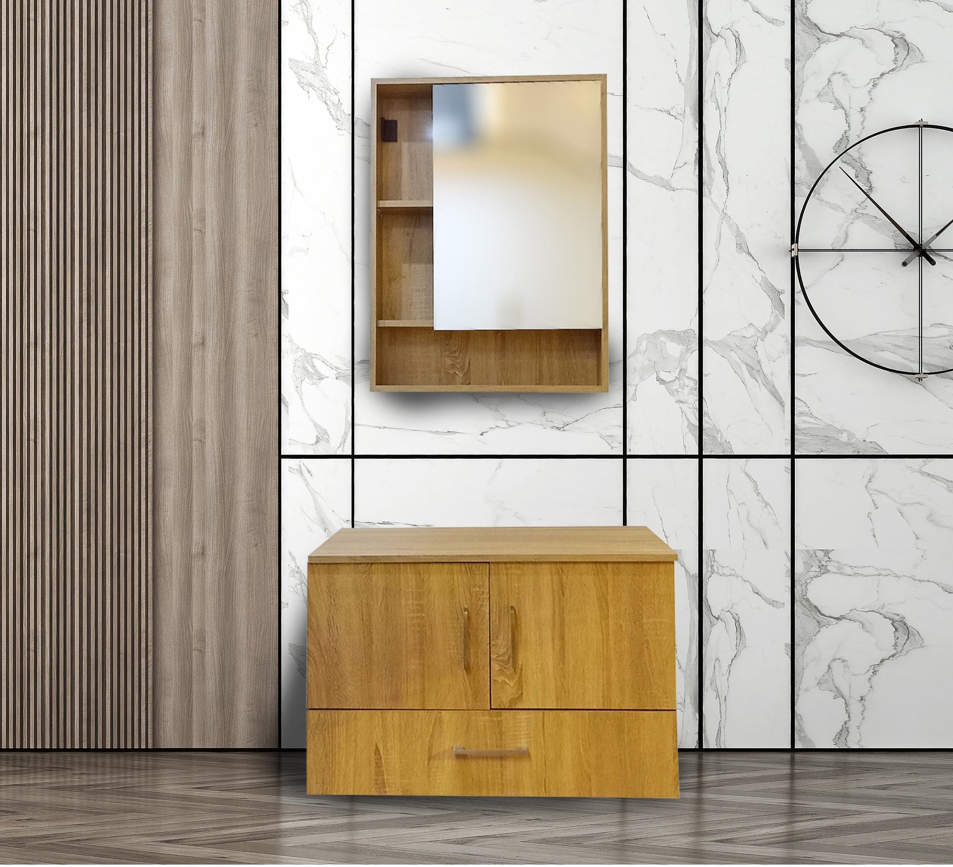 Sleek Two - Piece Bathroom Storage with Mirror - Vitrine Furniture - Cabinets