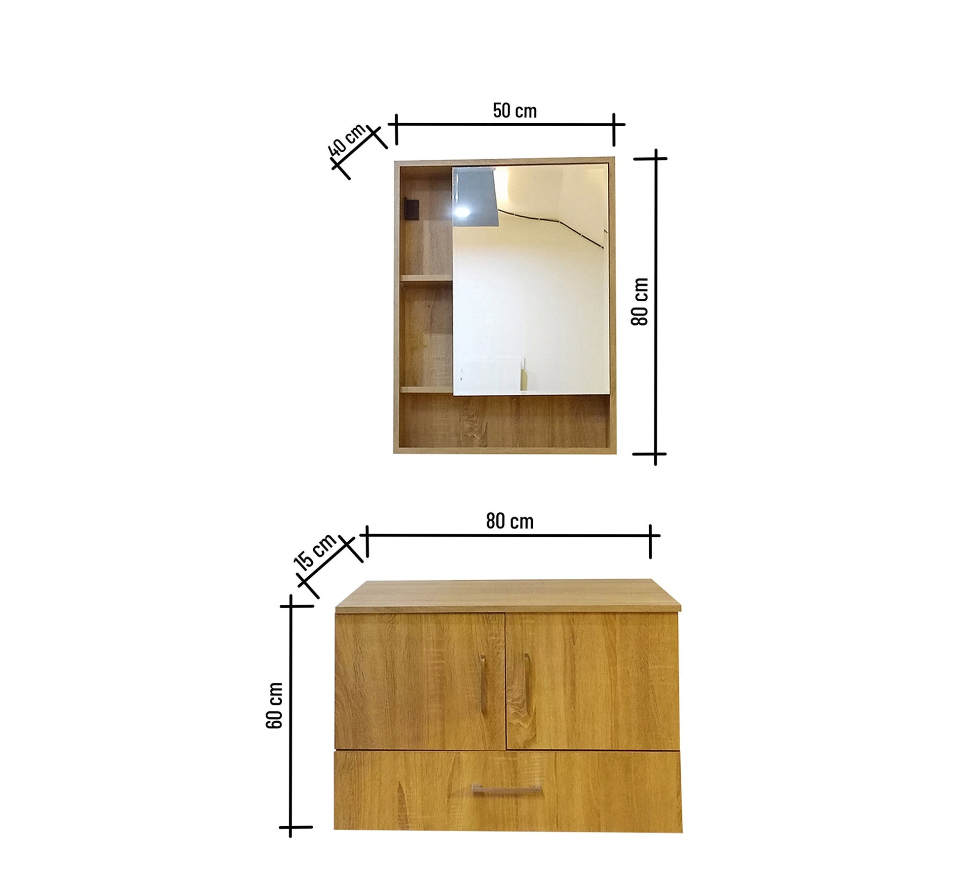 Sleek Two - Piece Bathroom Storage with Mirror - Vitrine Furniture - Cabinets