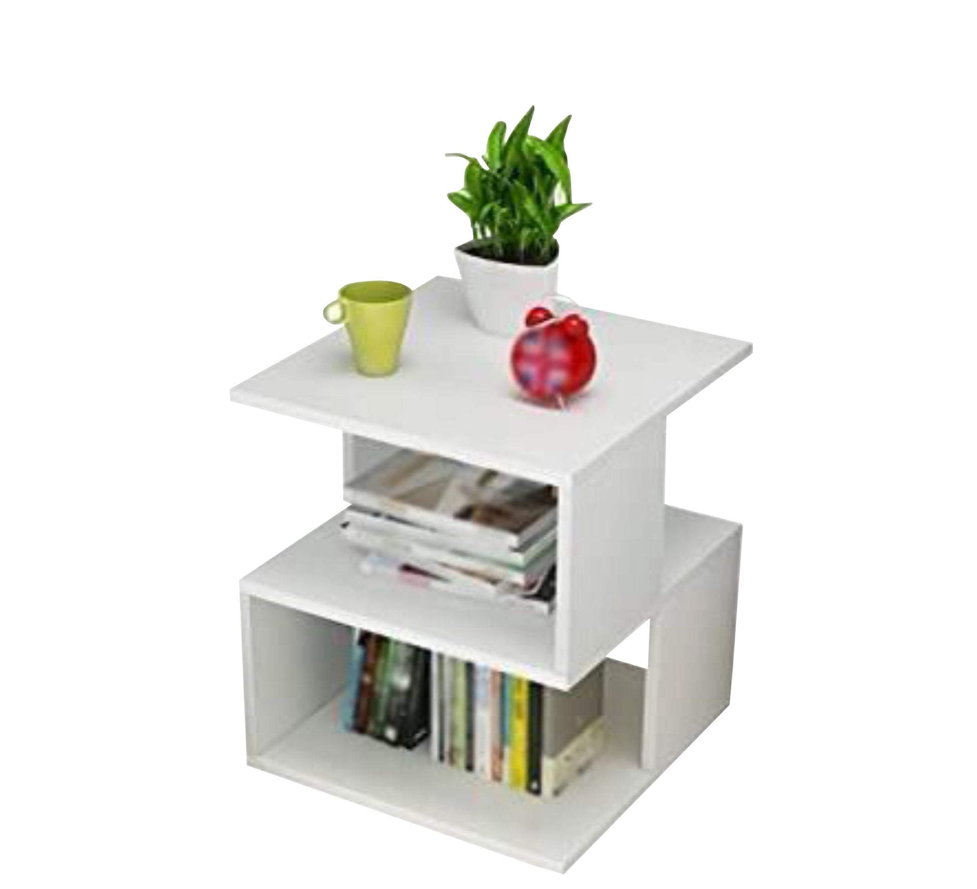 Sleek White Side Table with Storage - Vitrine Furniture - Furniture