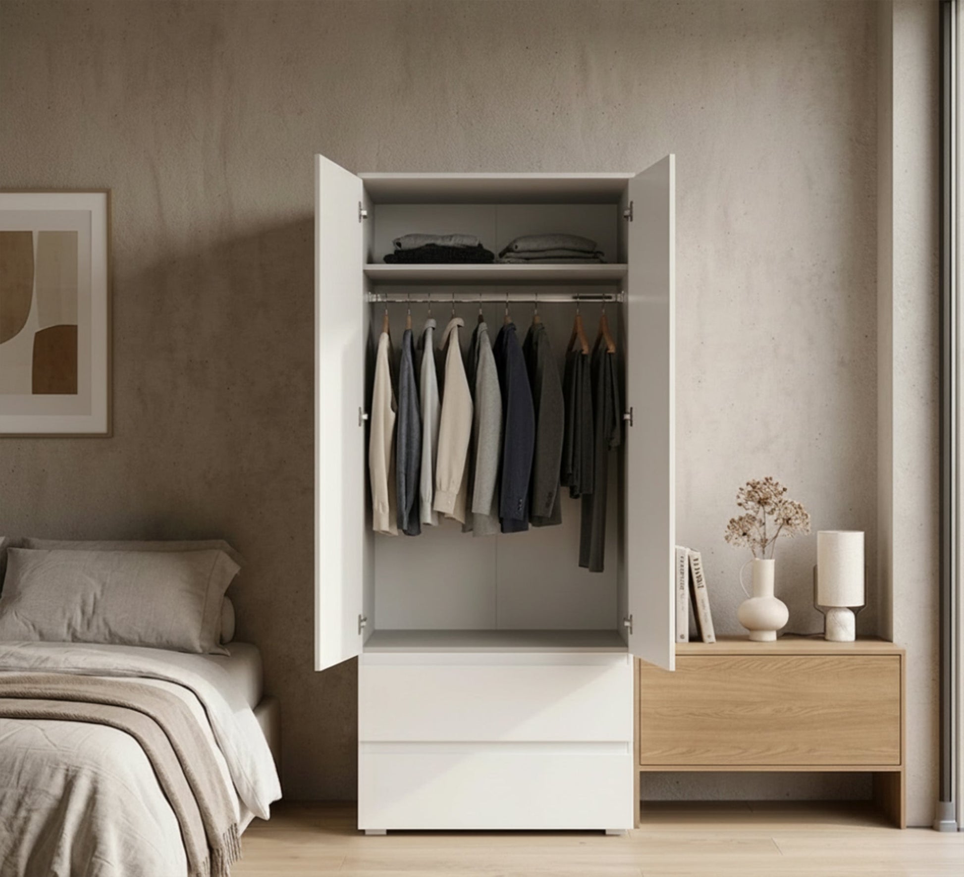 Sleek White Wardrobe for Stylish Kids - Vitrine Furniture - Wardrobes