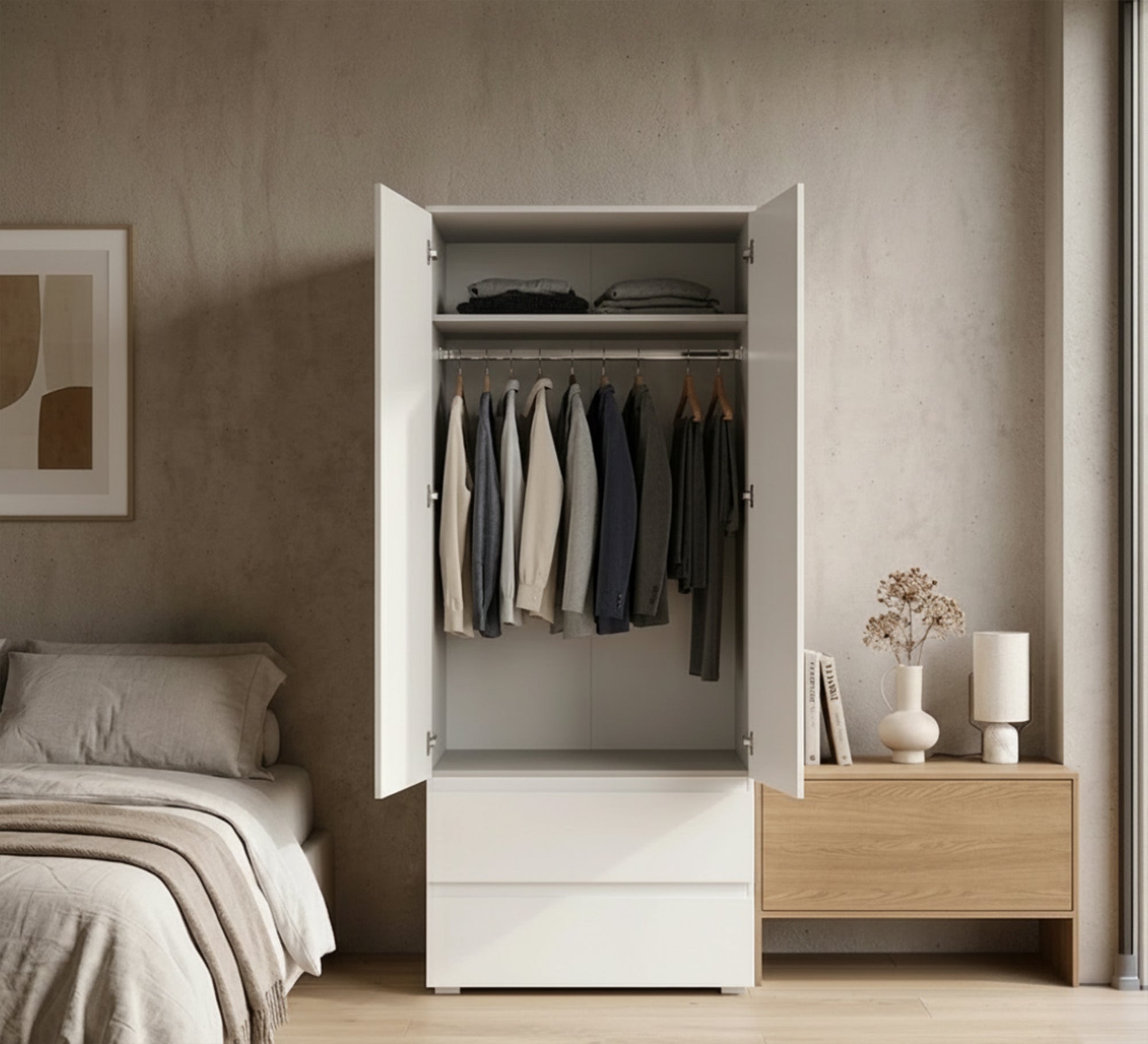 Sleek White Wardrobe for Stylish Kids - Vitrine Furniture - Wardrobes