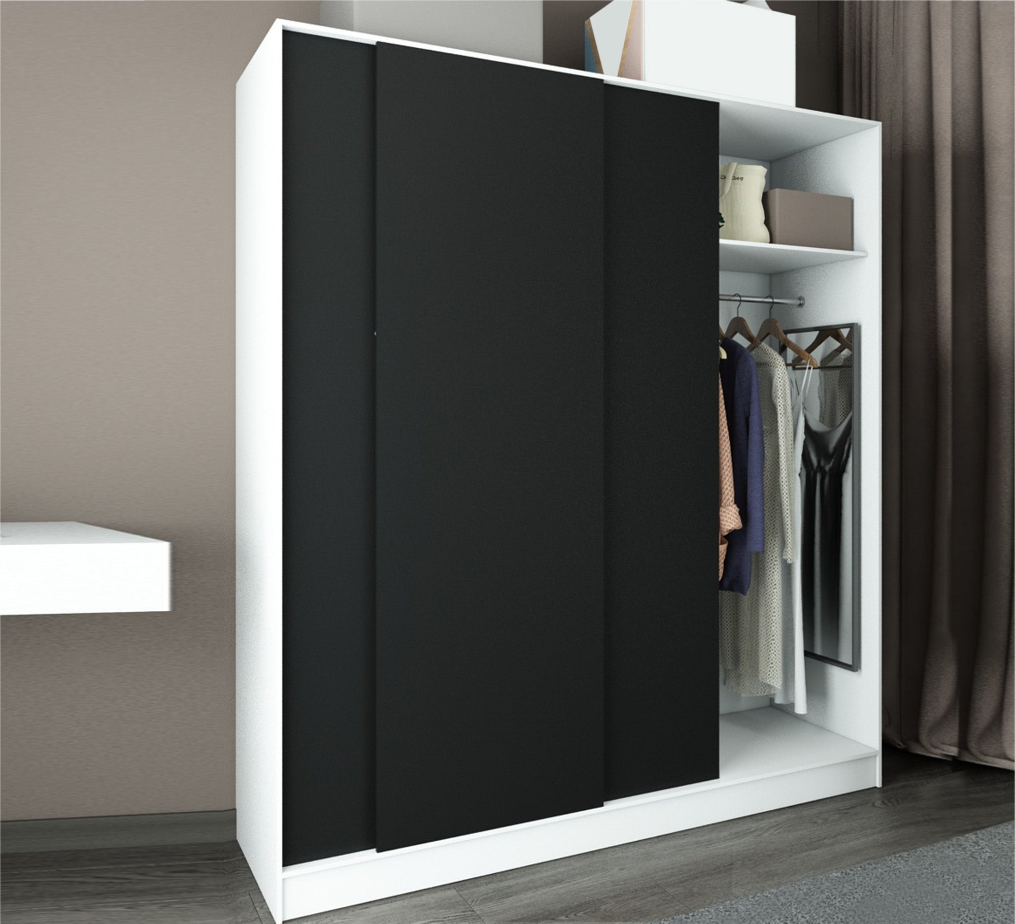 Sliding wardrobe with three doors in black - Vitrine Furniture - Furniture