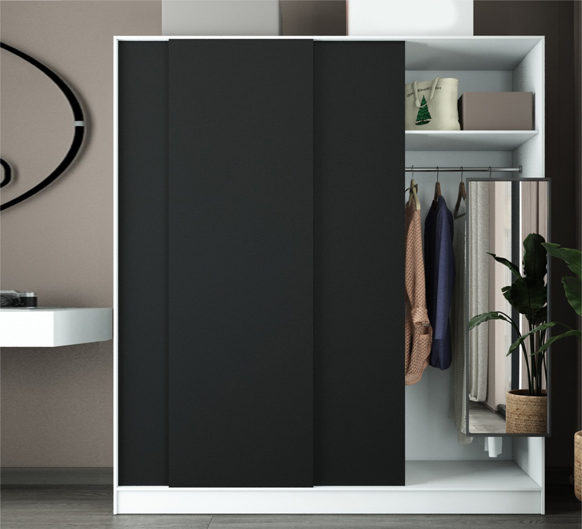 Sliding wardrobe with three doors in black - Vitrine Furniture - Furniture