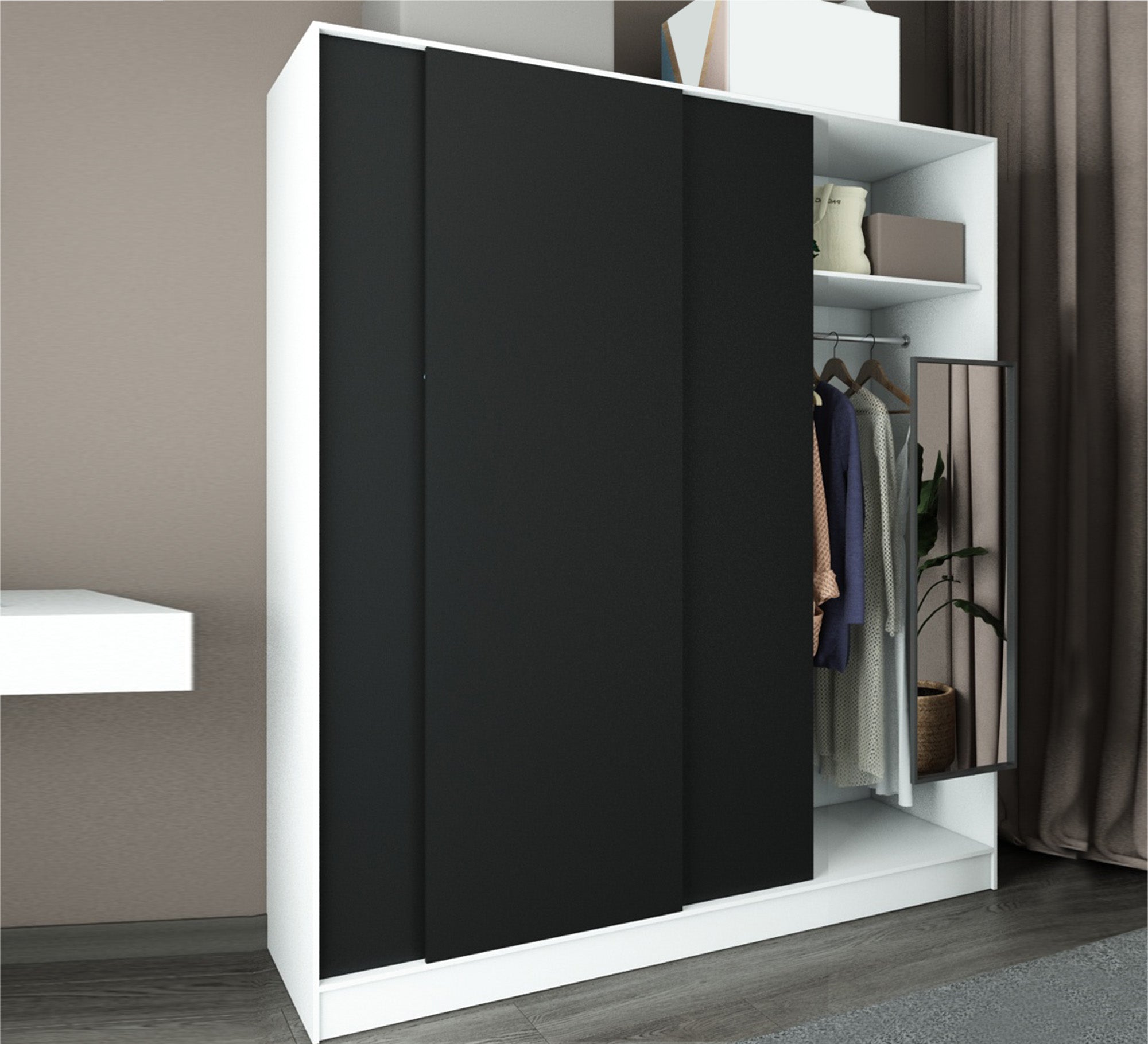 Sliding wardrobe with three doors in black - Vitrine Furniture - Furniture