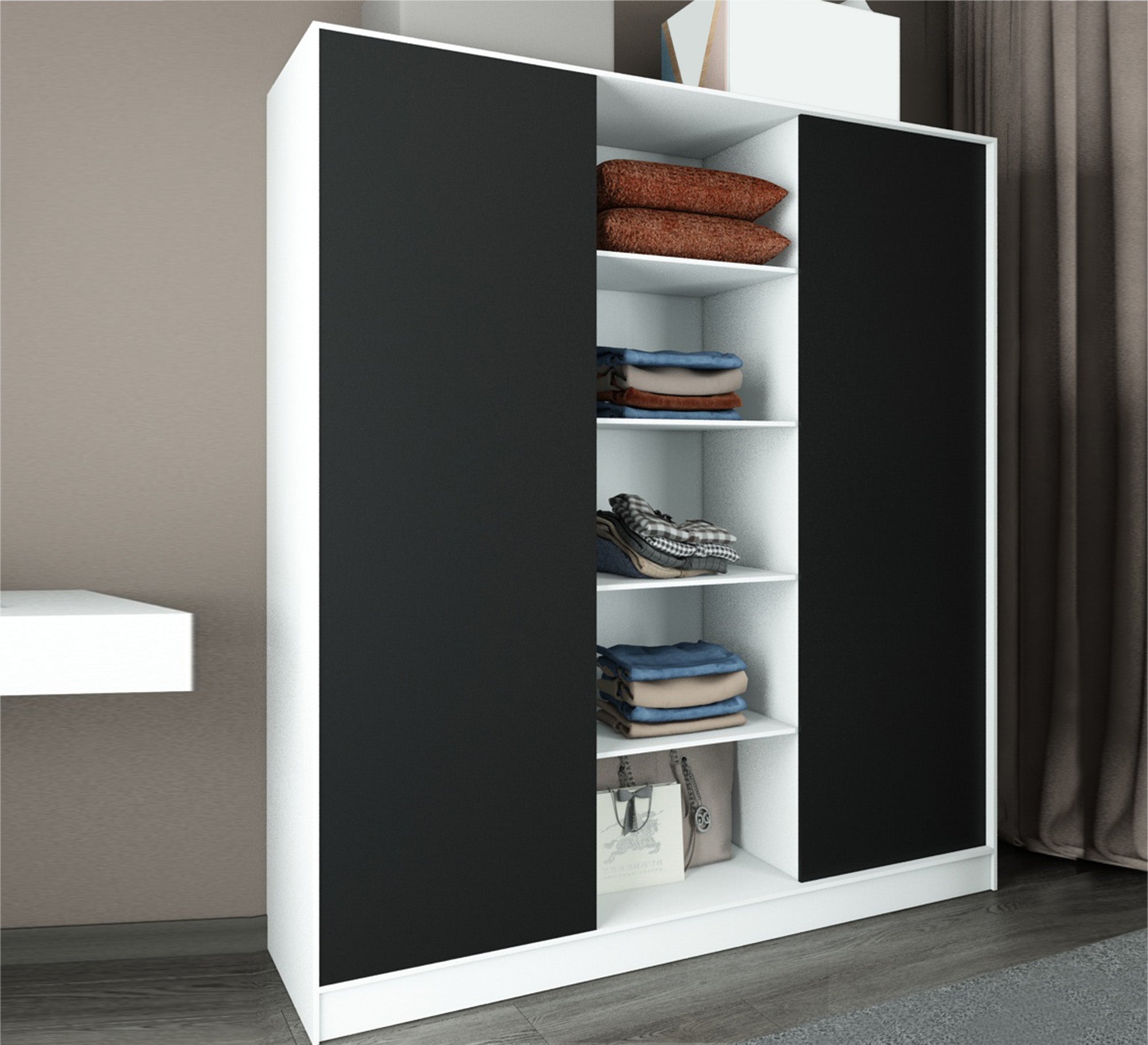 Sliding wardrobe with three doors in black - Vitrine Furniture - Furniture