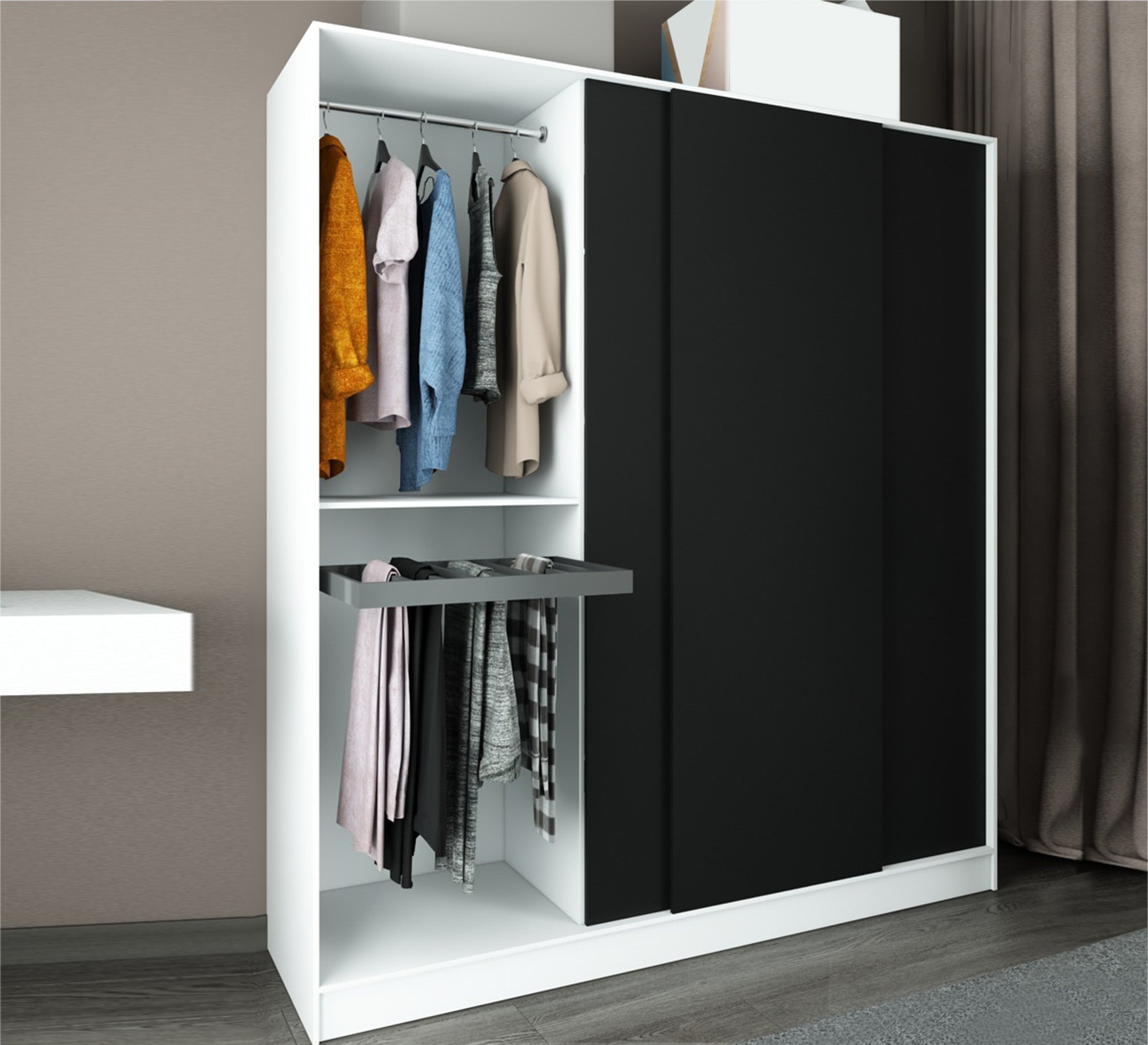 Sliding wardrobe with three doors in black - Vitrine Furniture - Furniture