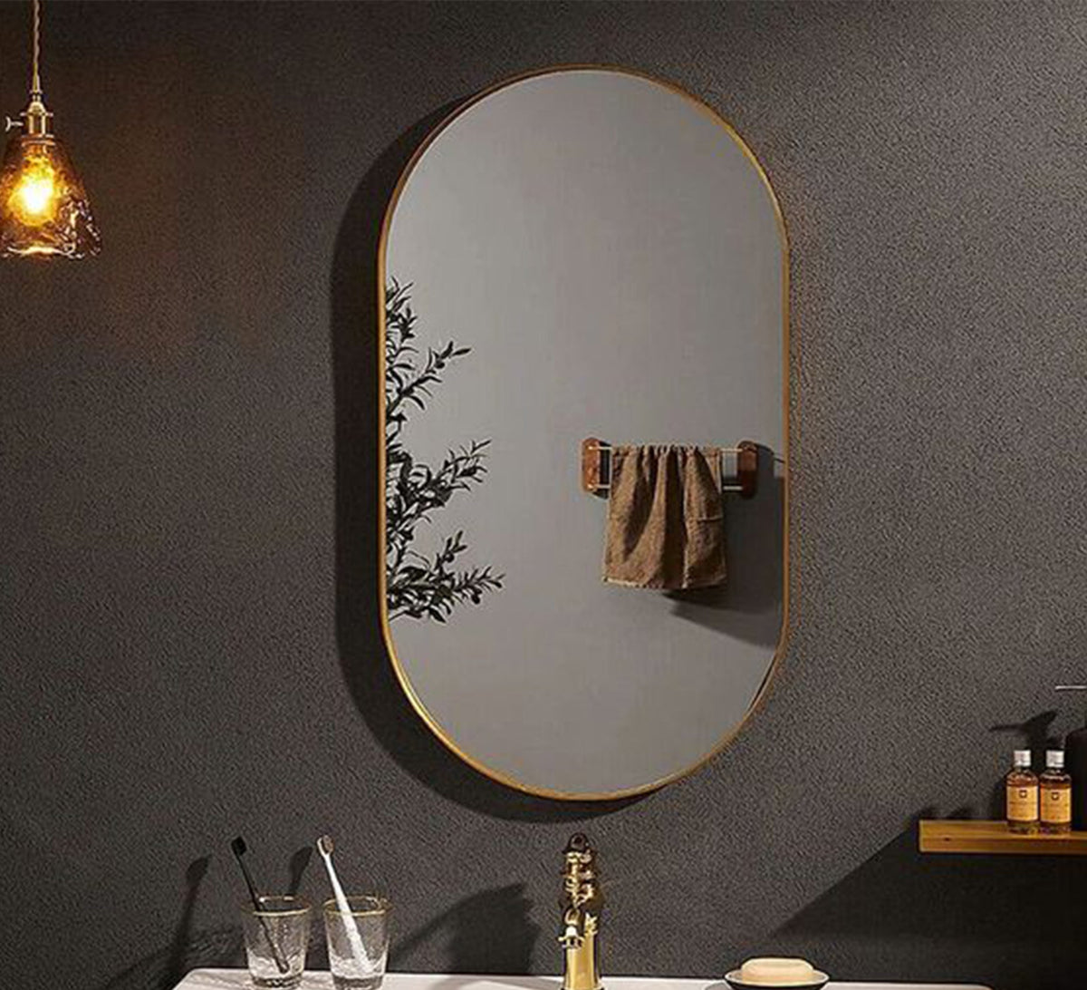 Slim gold frame capsule mirror - Vitrine Furniture - Mirrors