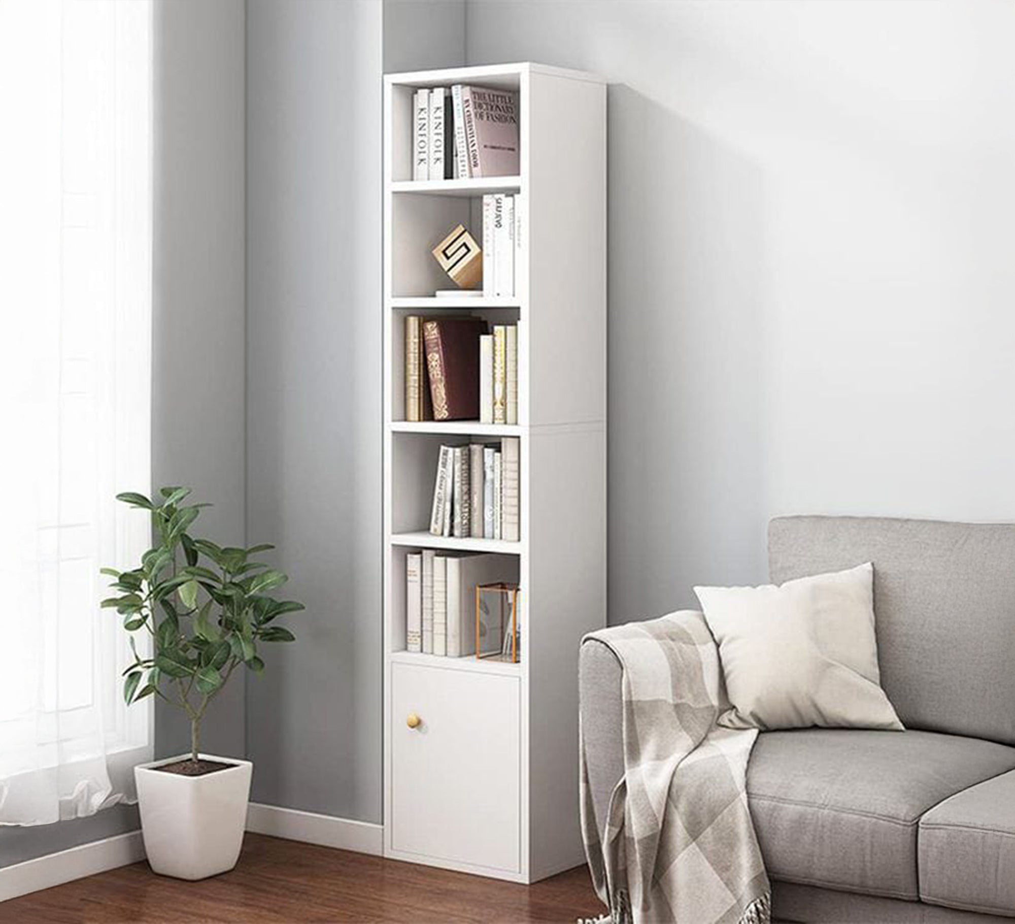 Small white bookcase with bottom cabinet - Vitrine Furniture - Furniture