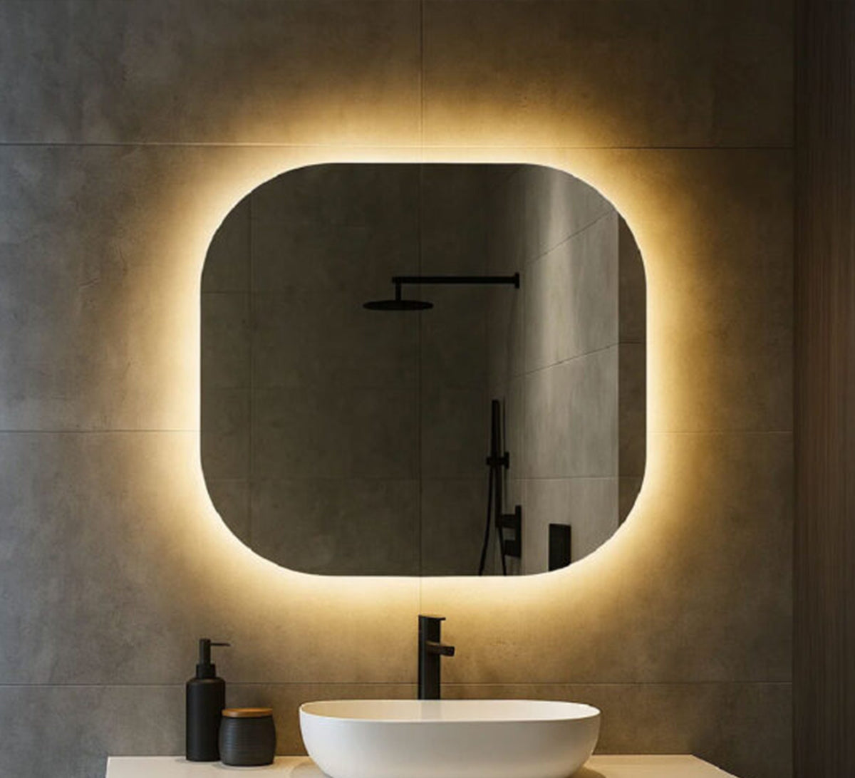 Smooth square mirror with warm backlighting - Vitrine Furniture - Mirrors