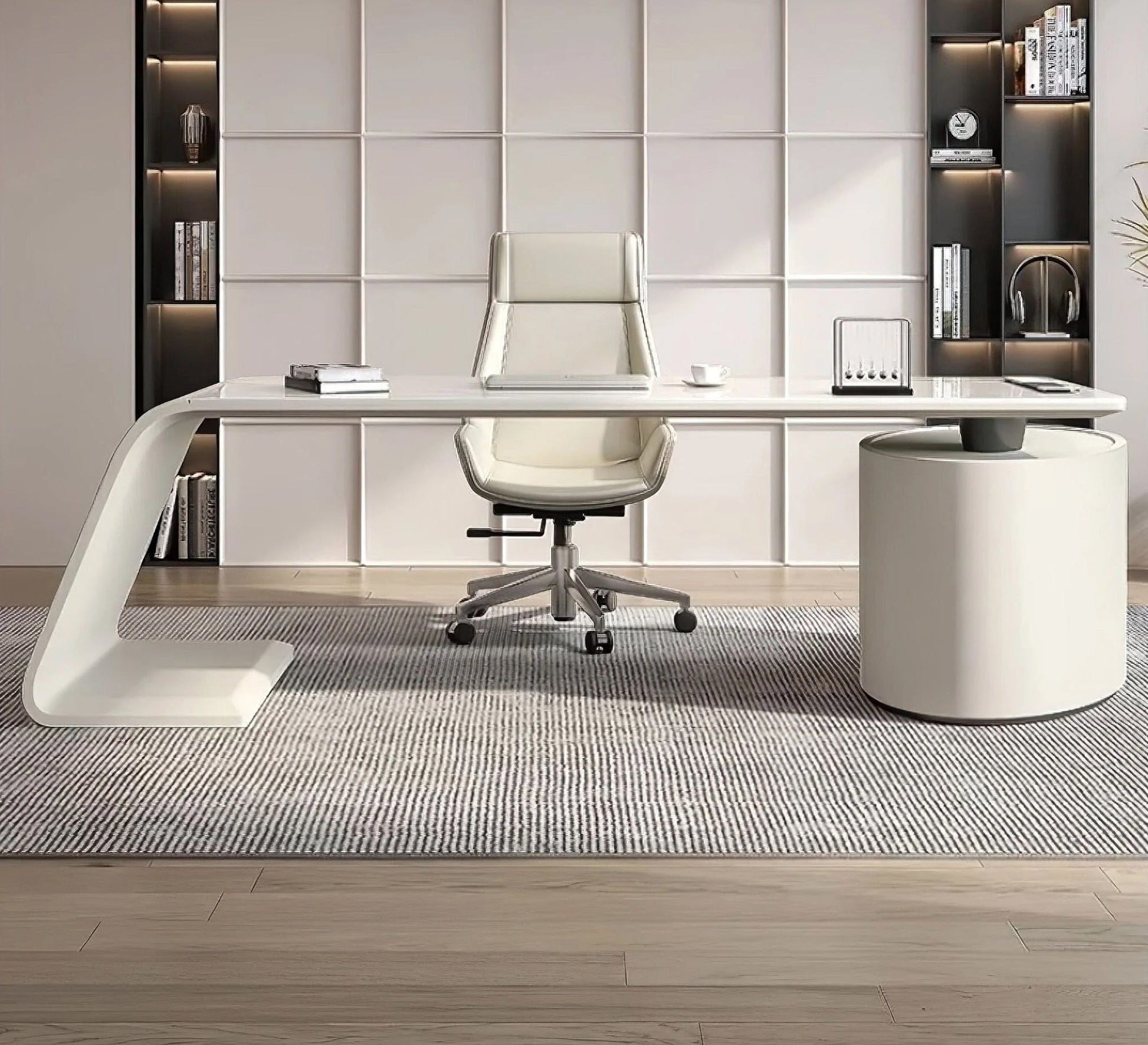 Smooth White L - Shaped Desk with Curved Legs - Vitrine Furniture - Furniture