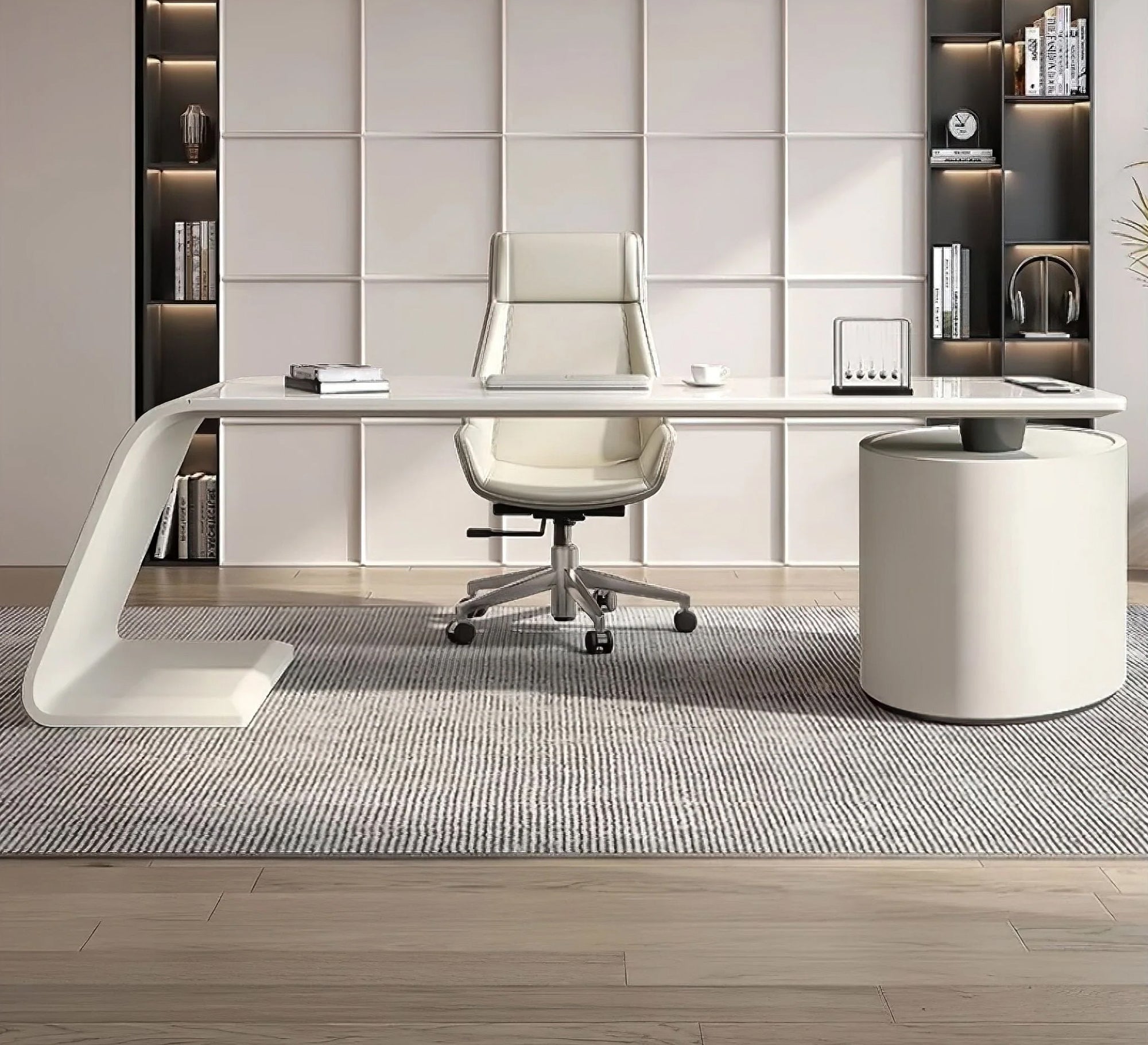 Smooth White L - Shaped Desk with Curved Legs - Vitrine Furniture - Furniture