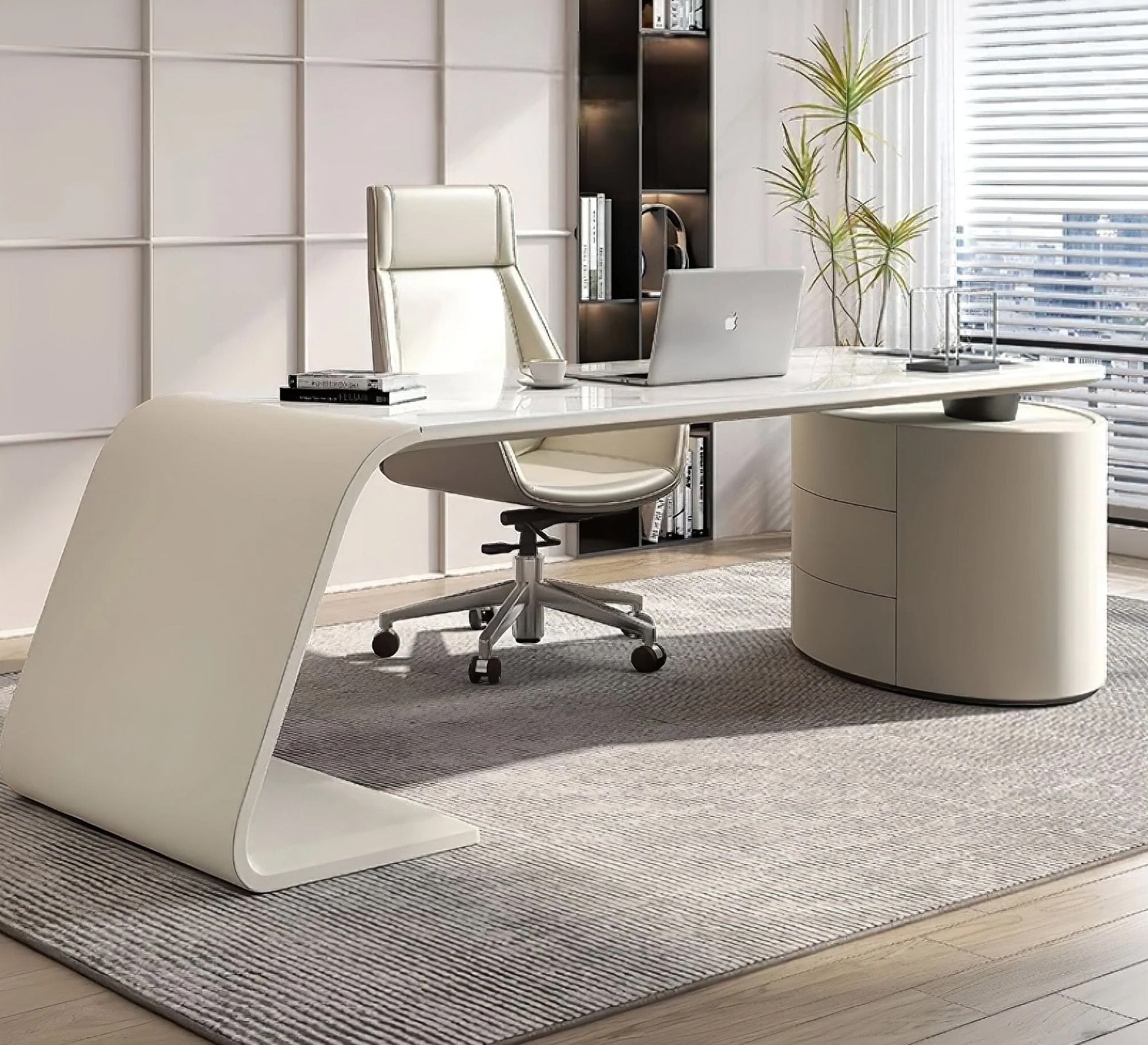Smooth White L - Shaped Desk with Curved Legs - Vitrine Furniture - Furniture
