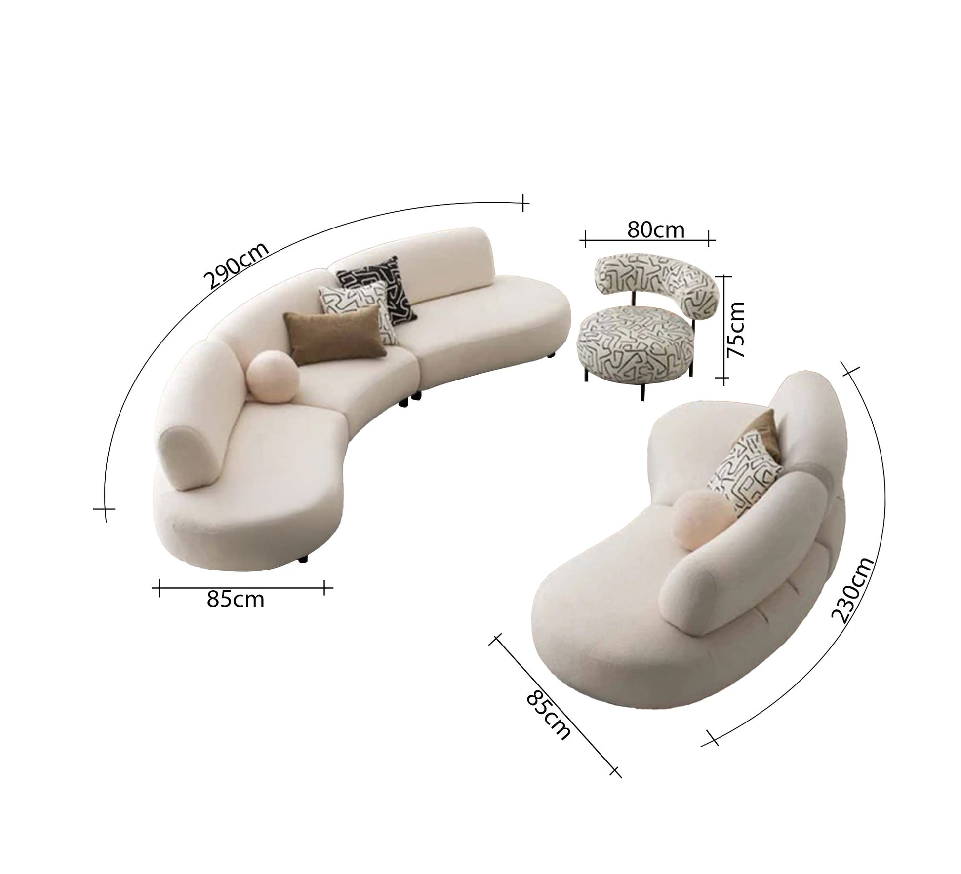 Sofa set: 2 curved sofas and circular chair - Vitrine Furniture - Furniture