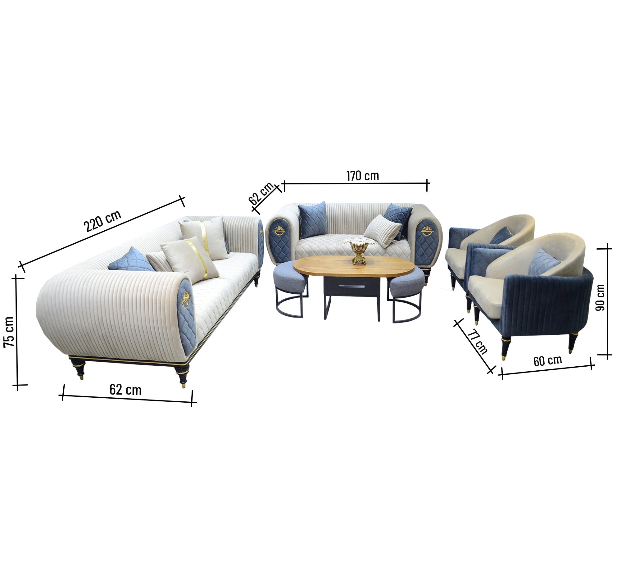 Sofa Set with Inflated Armrests & Circular Back - Vitrine Furniture - Living room sets