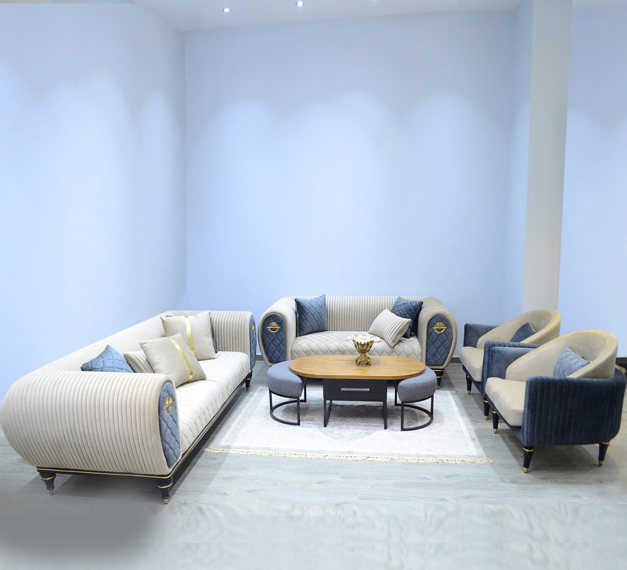 Sofa Set with Inflated Armrests & Circular Back - Vitrine Furniture - Living room sets