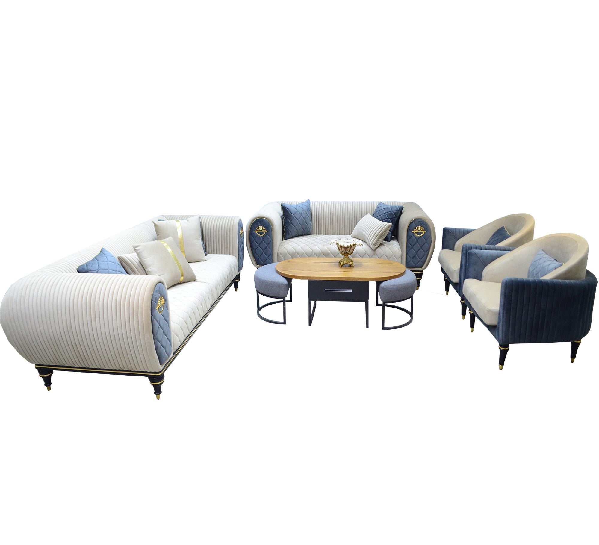 Sofa Set with Inflated Armrests & Circular Back - Vitrine Furniture - Living room sets