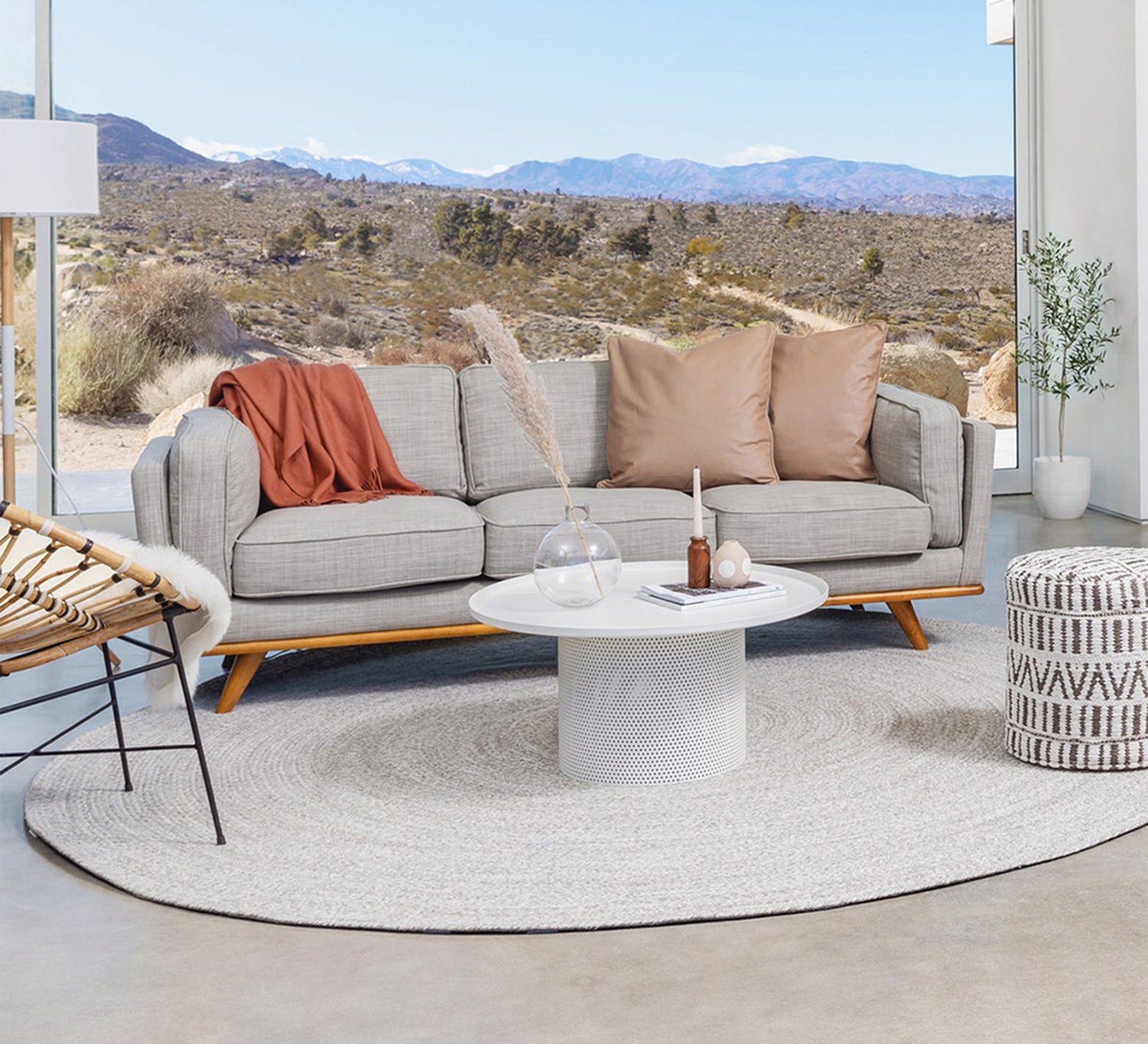 Sofa with armrests and short back in gray color - Vitrine Furniture - Living room Sofas