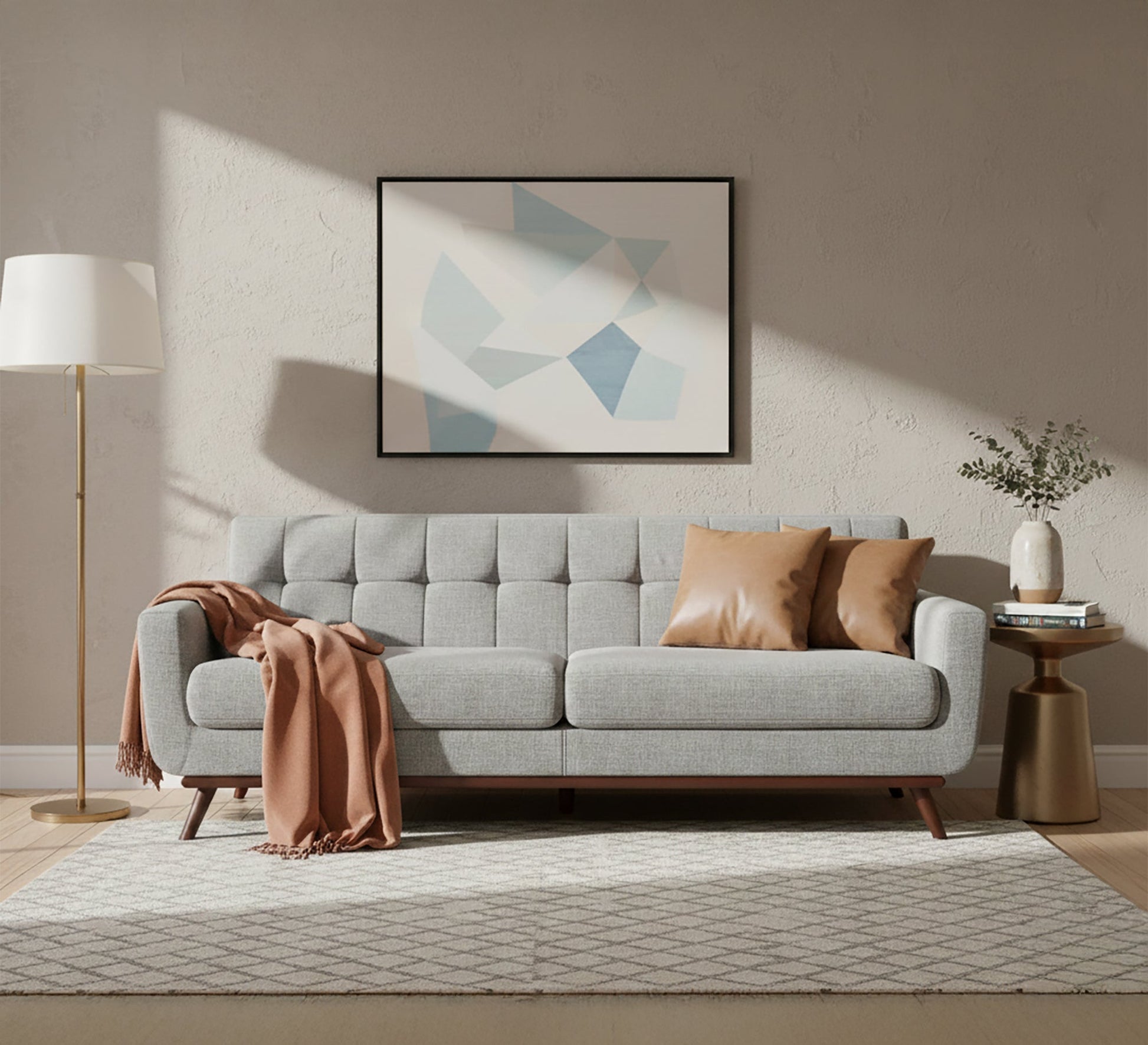 Sofa with armrests and short back in gray color - Vitrine Furniture - Living room Sofas