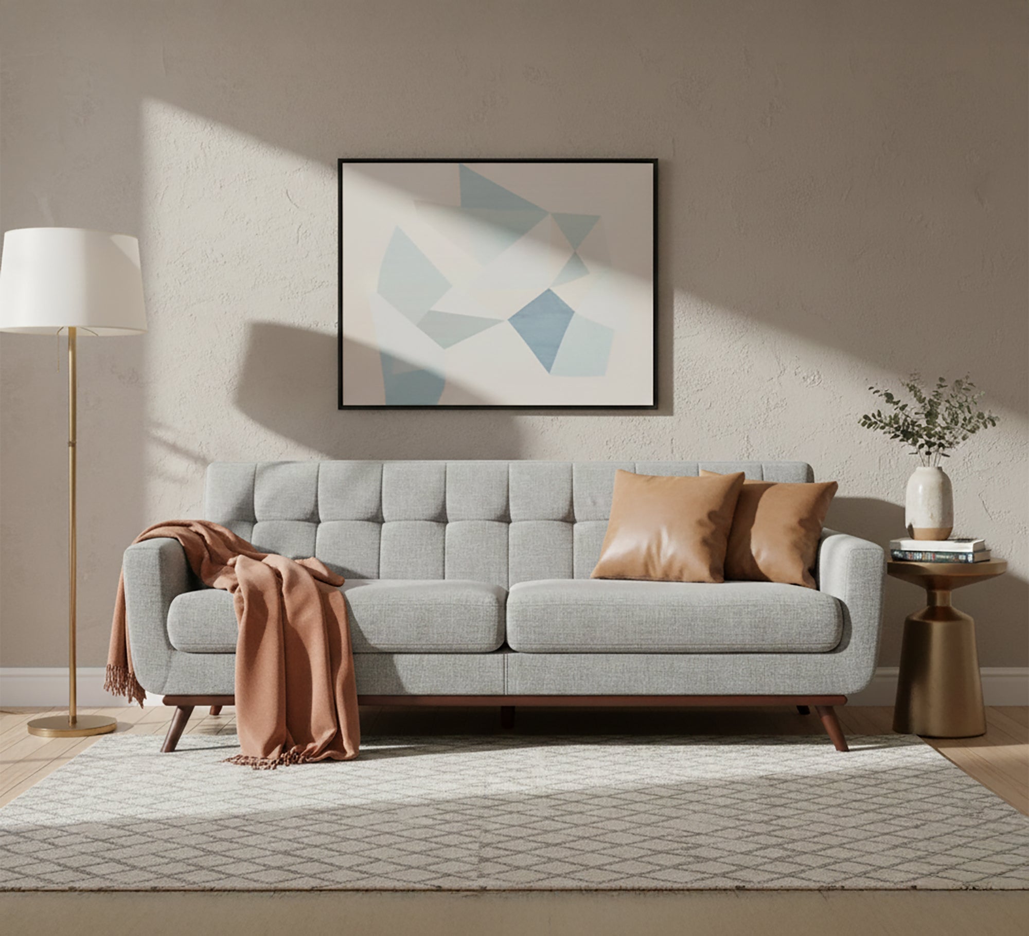 Sofa with armrests and short back in gray color - Vitrine Furniture - Living room Sofas