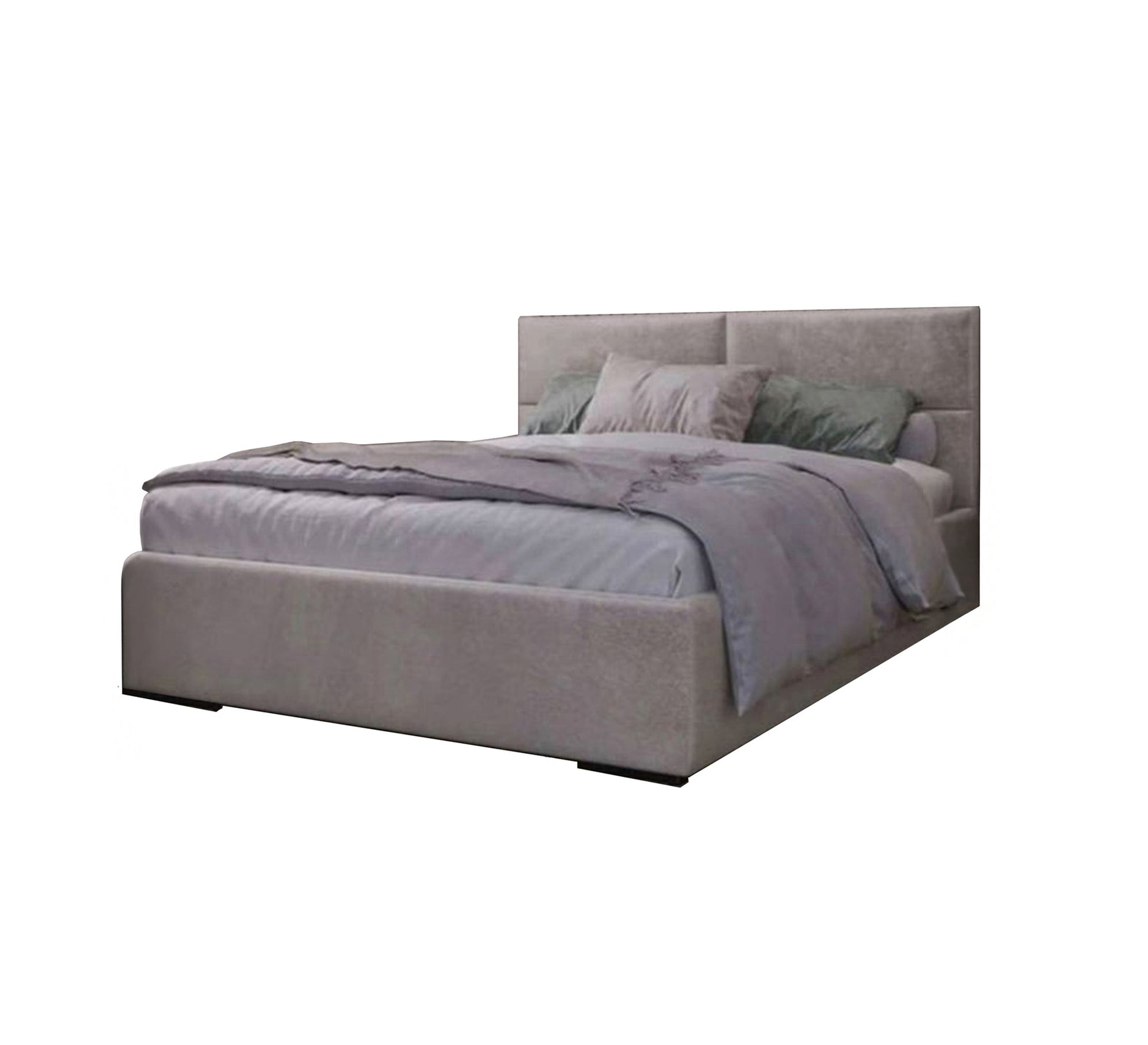 Soft gray bed with a simple headboard - Vitrine Furniture - Furniture