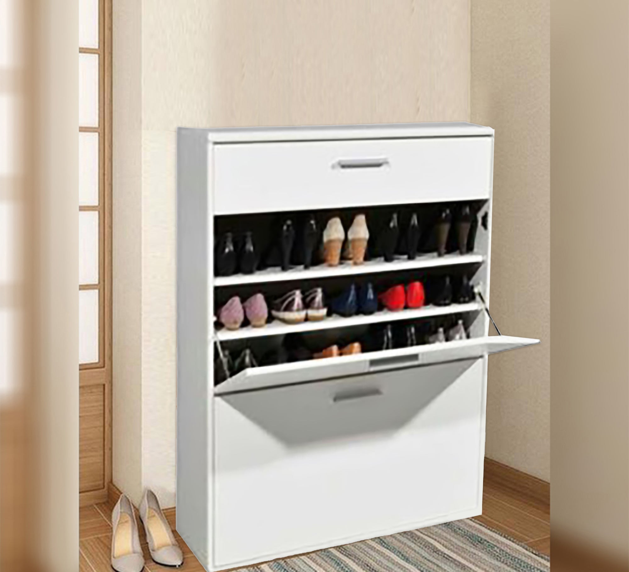 Space Saver White: Multi - Shelf Shoe Cabinet - Vitrine Furniture - Shoe Racks
