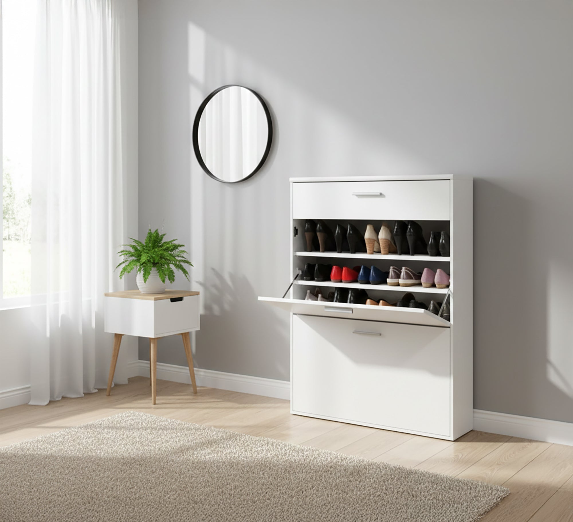 Space Saver White: Multi - Shelf Shoe Cabinet - Vitrine Furniture - Shoe Racks