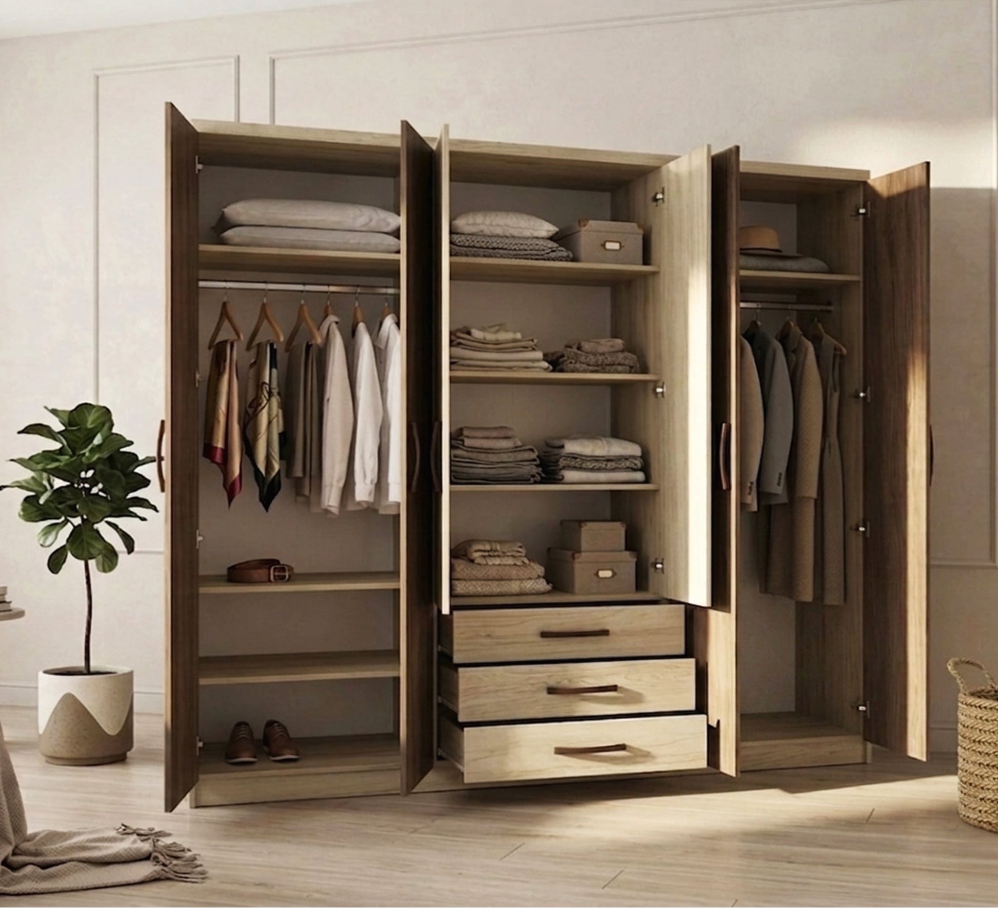 Spacious Beige & Brown Wardrobe Masterpiece - Vitrine Furniture - Wardrobes