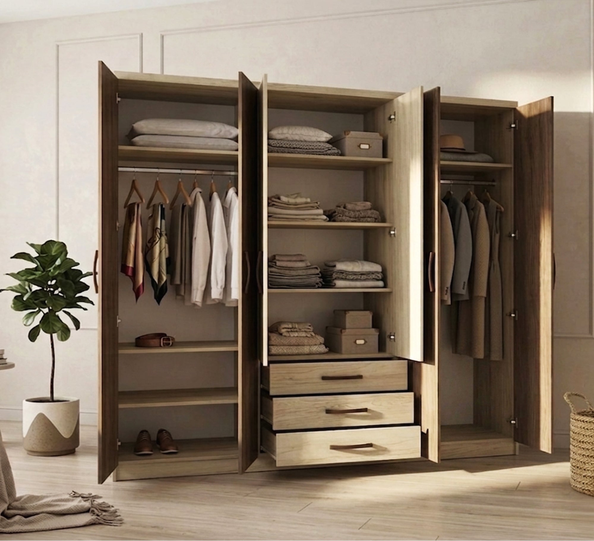 Spacious Beige & Brown Wardrobe Masterpiece - Vitrine Furniture - Wardrobes