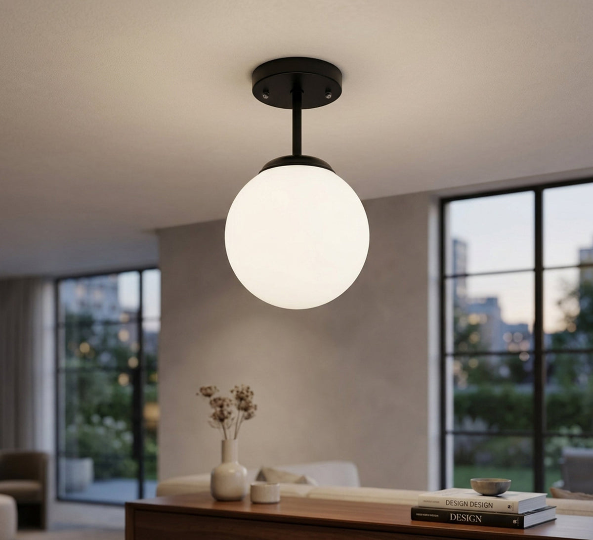 Spherical pendant light with matte white glass - Vitrine Furniture - Ceiling lights