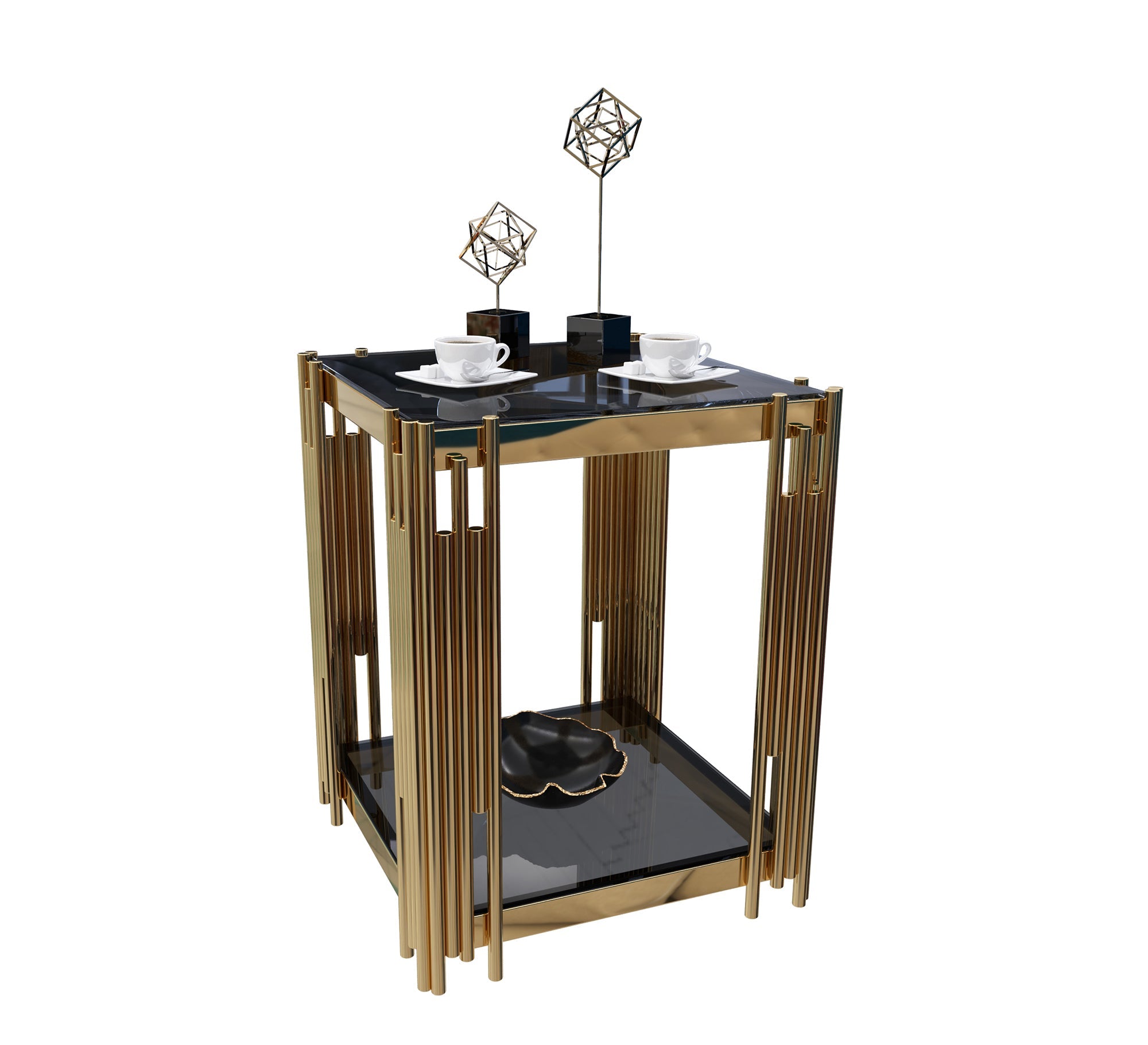 Square golden metal side table - Vitrine Furniture - Furniture