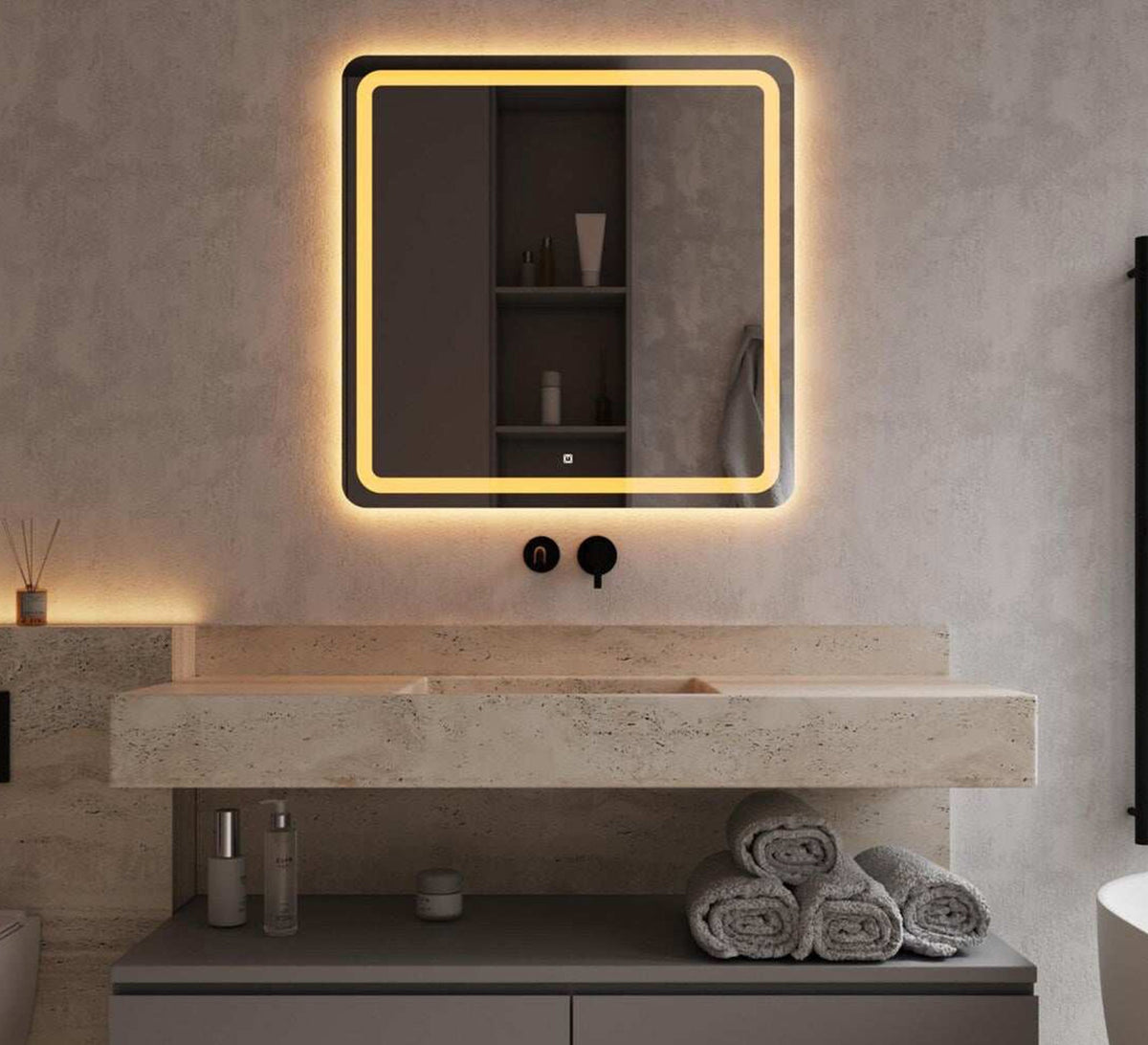 Square Mirror with a Gold Light Frame - Vitrine Furniture - Mirrors