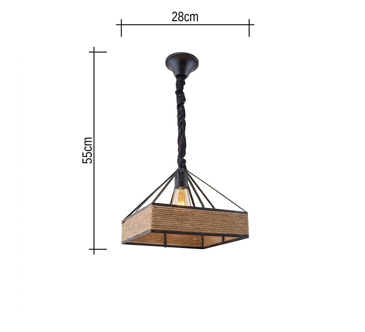 Square Rustic Metal and Rope Pendant - Vitrine Furniture - Ceiling lights