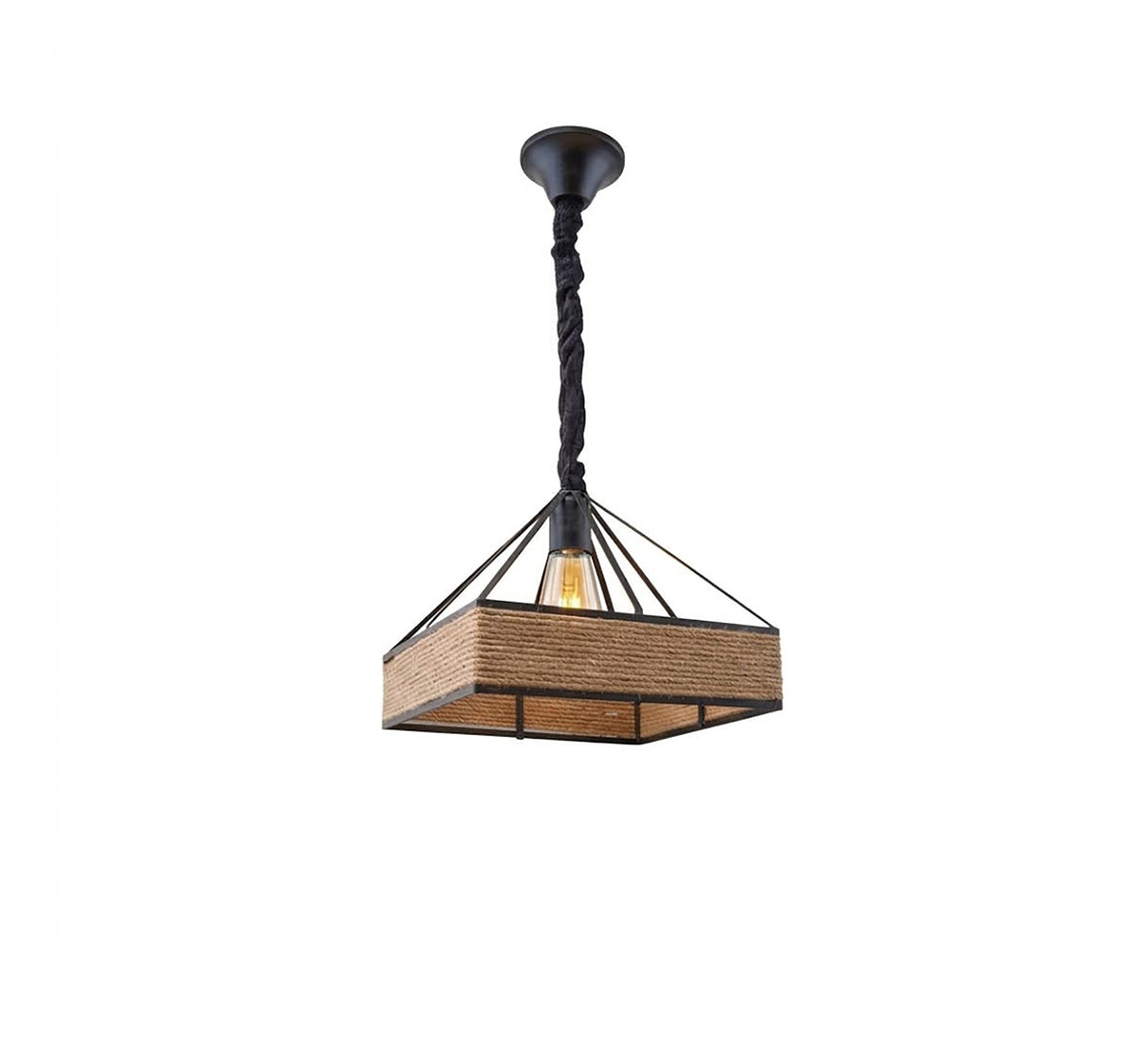 Square Rustic Metal and Rope Pendant - Vitrine Furniture - Ceiling lights