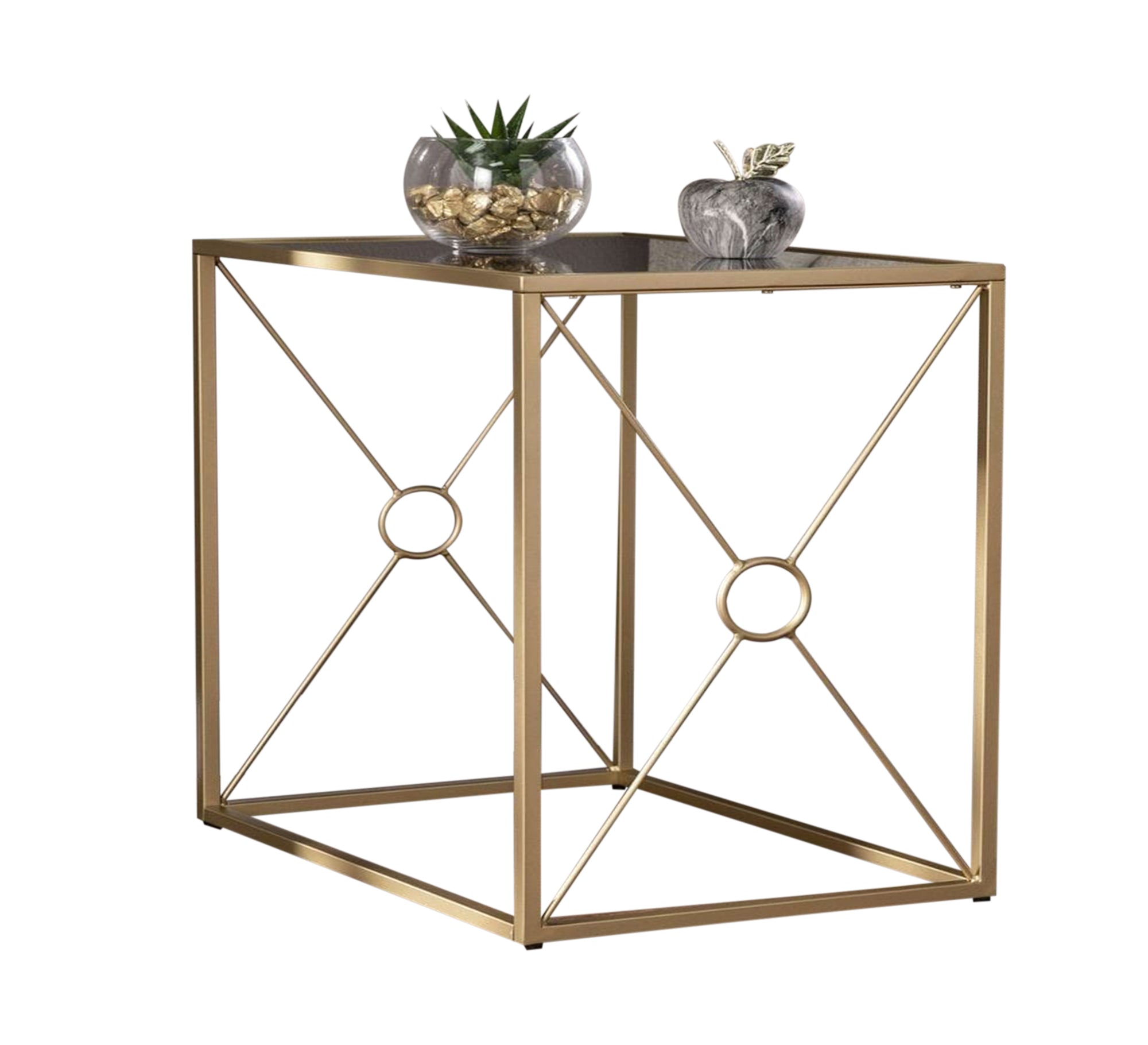 Square side table with a gold metal frame and a glass top - Vitrine Furniture - Furniture