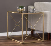 Square side table with a gold metal frame and a glass top - Vitrine Furniture - Furniture