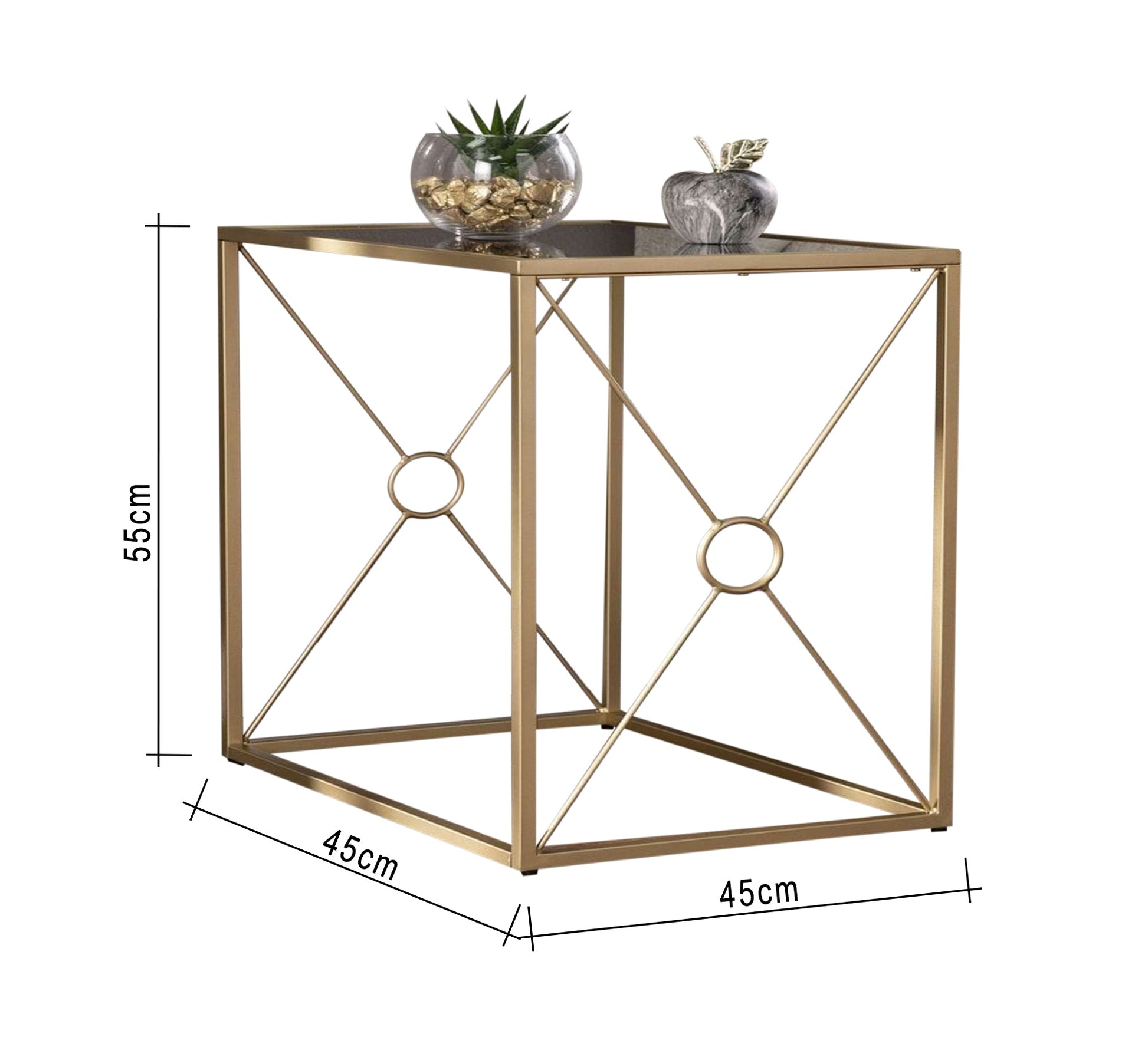 Square side table with a gold metal frame and a glass top - Vitrine Furniture - Furniture