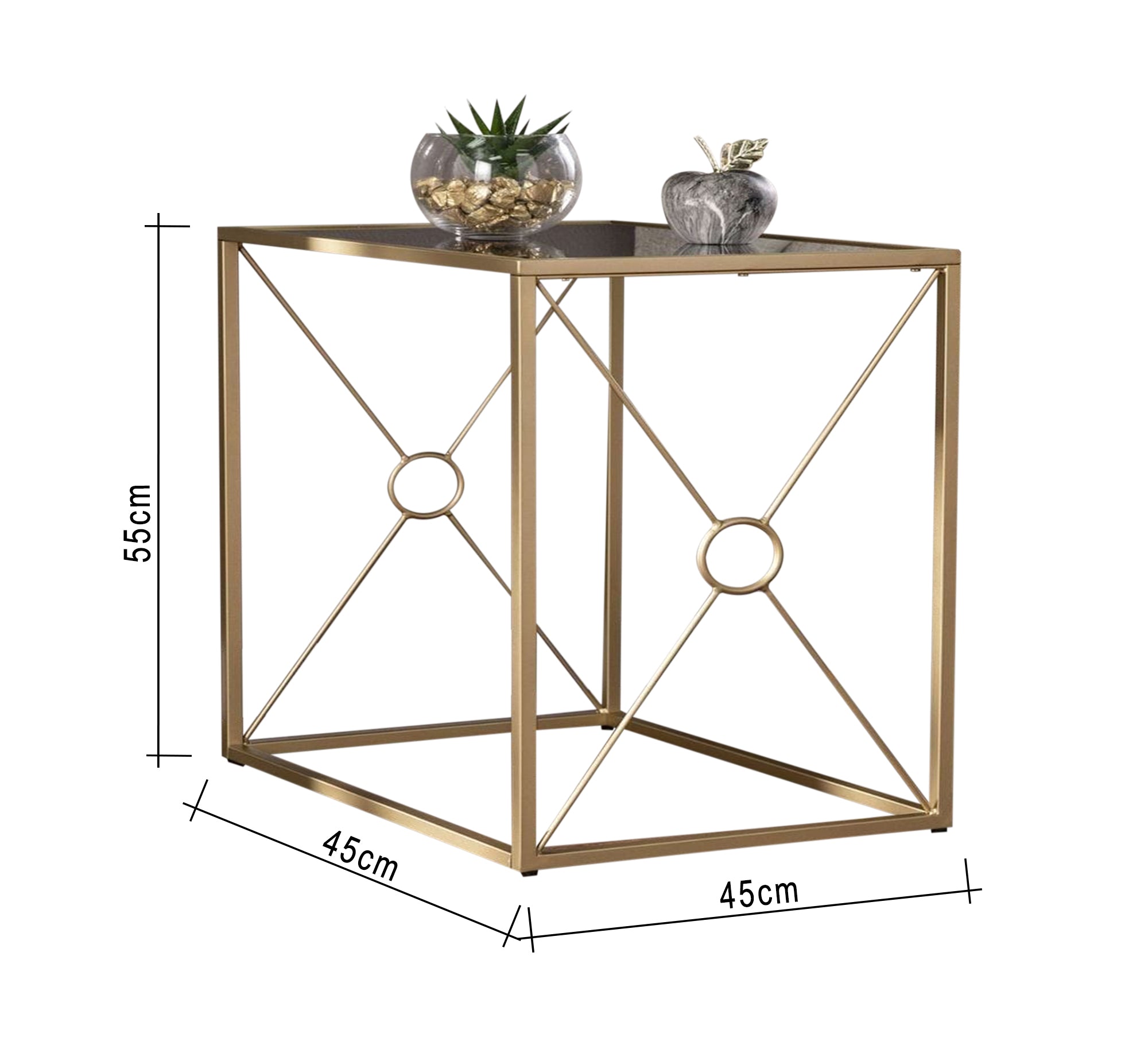 Square side table with a gold metal frame and a glass top - Vitrine Furniture - Furniture