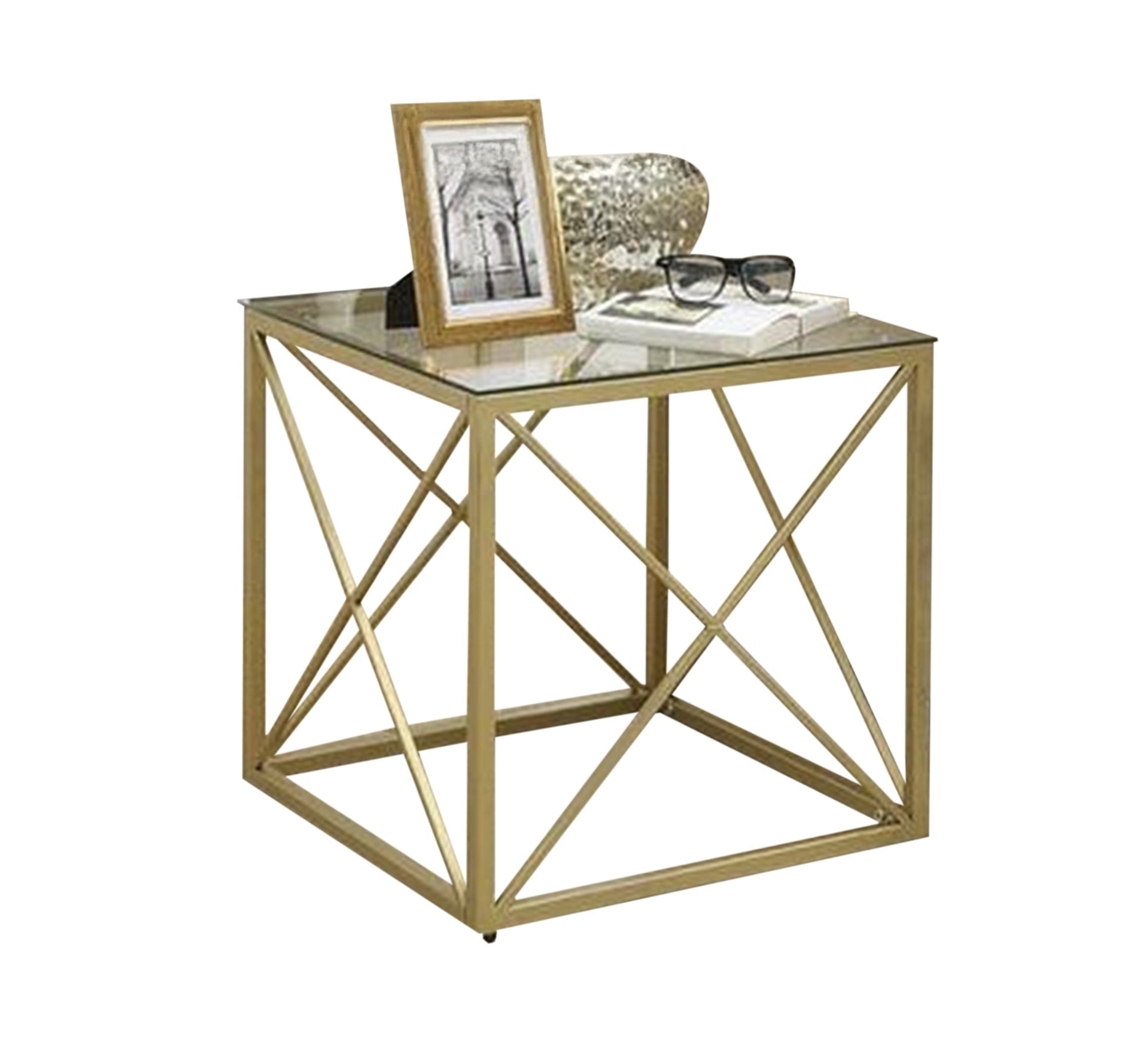Square side table with a gold metal frame - Vitrine Furniture - Furniture
