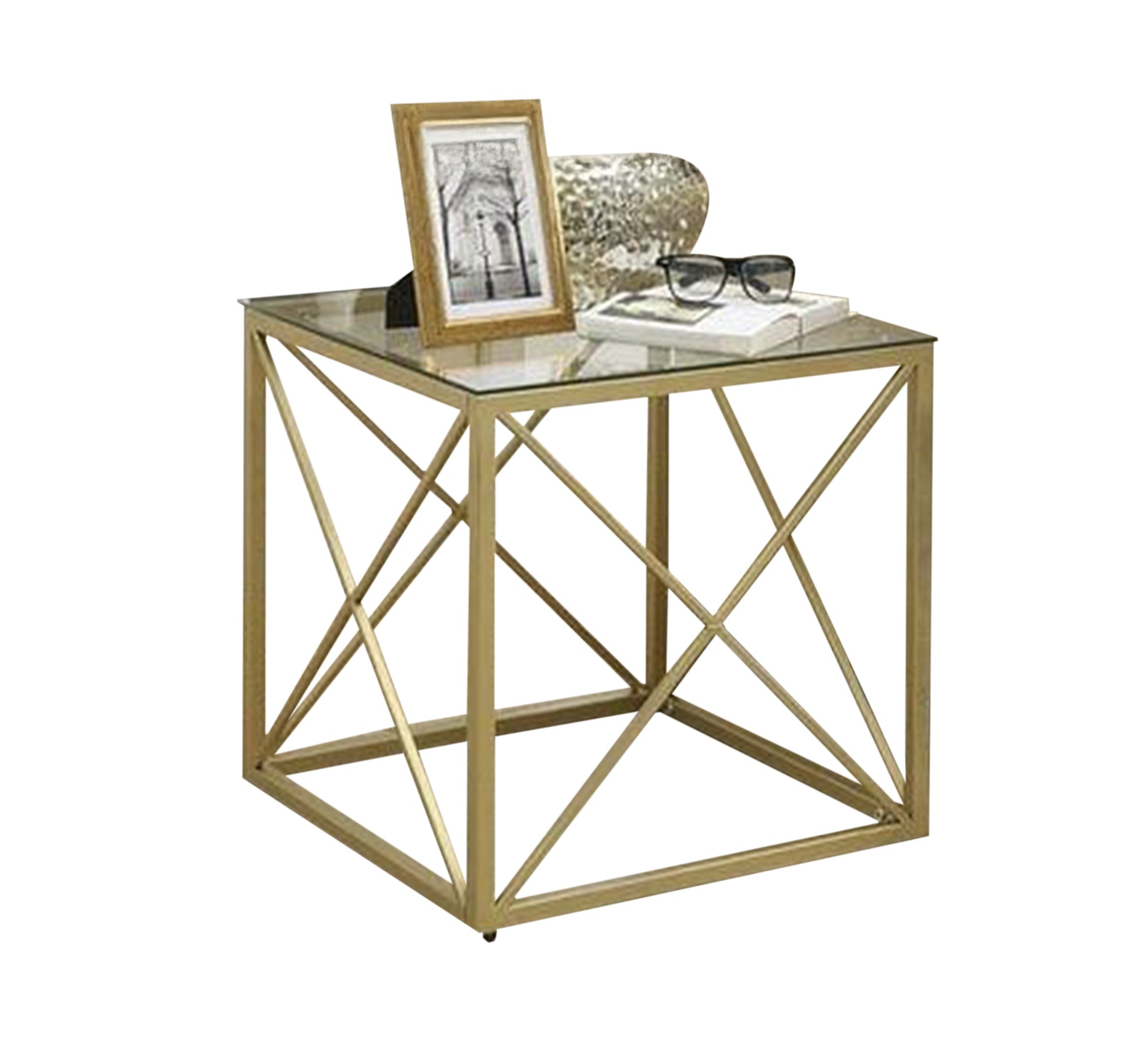 Square side table with a gold metal frame - Vitrine Furniture - Furniture