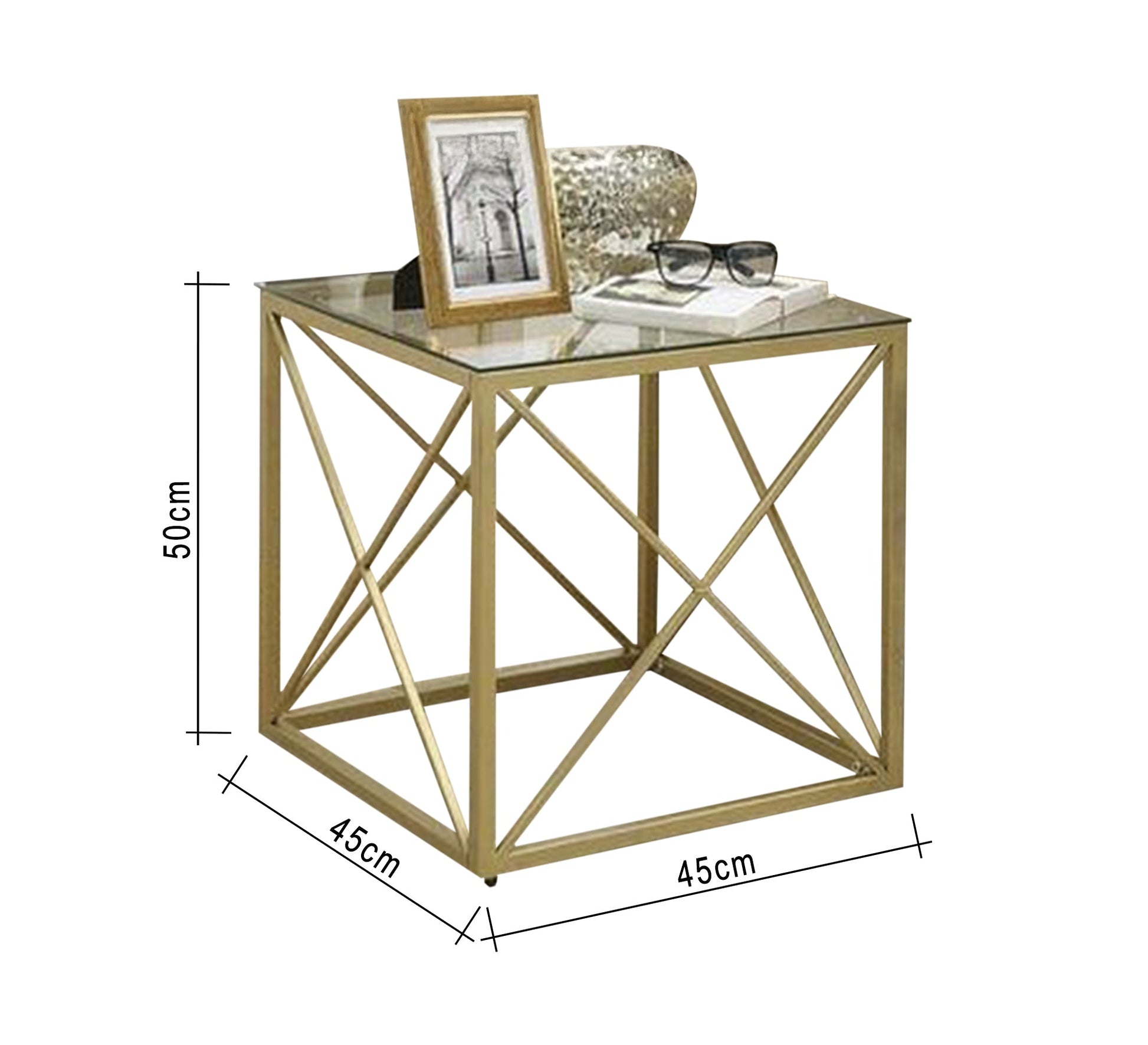 Square side table with a gold metal frame - Vitrine Furniture - Furniture