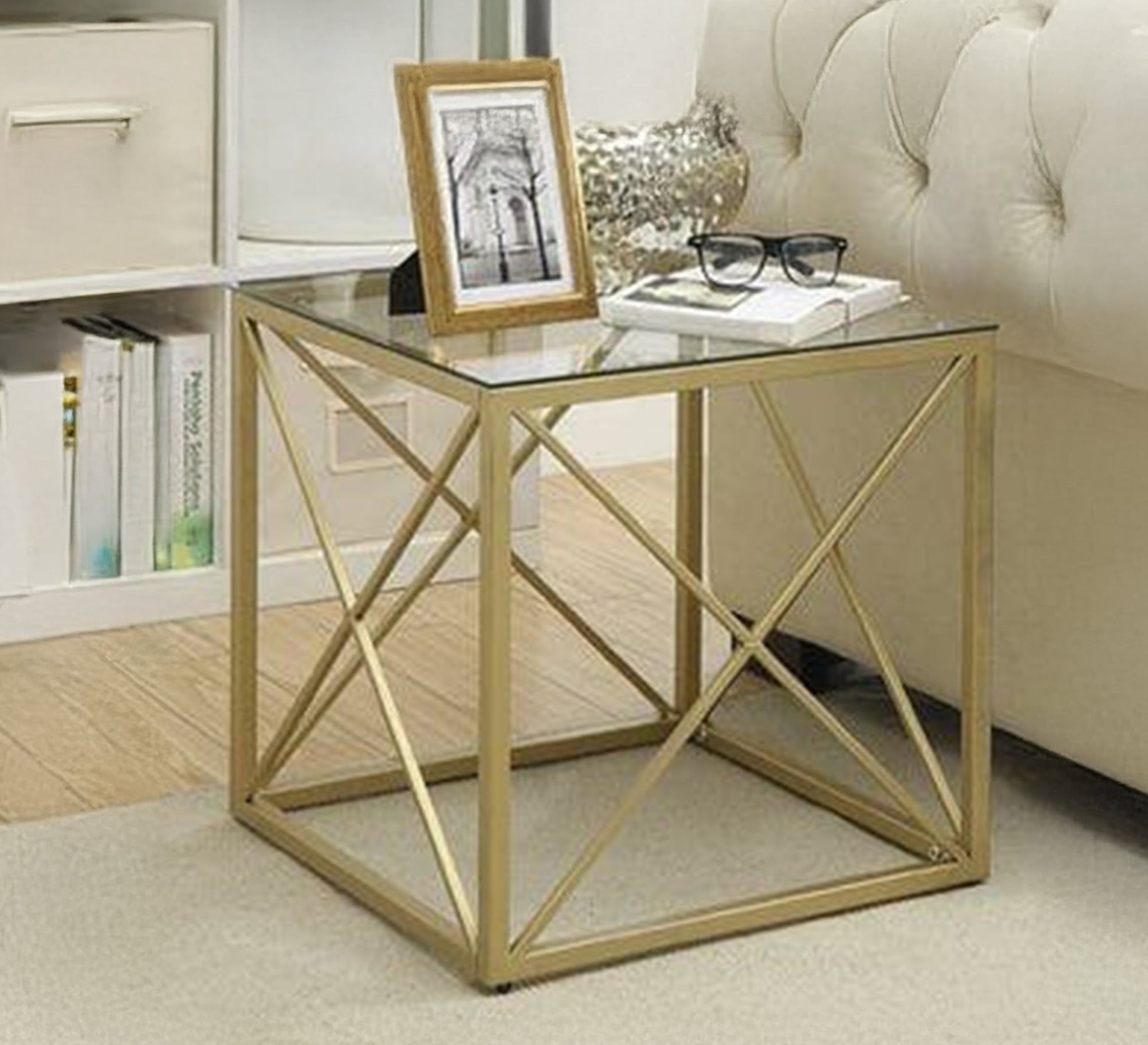 Square side table with a gold metal frame - Vitrine Furniture - Furniture