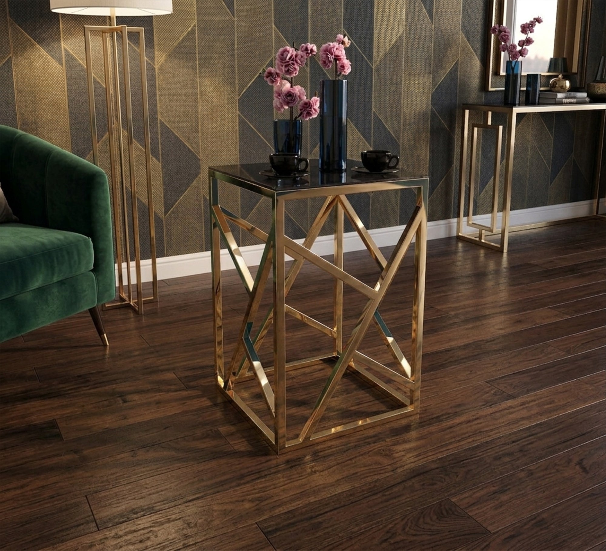 Square side table with decorations - Vitrine Furniture - Side Tables