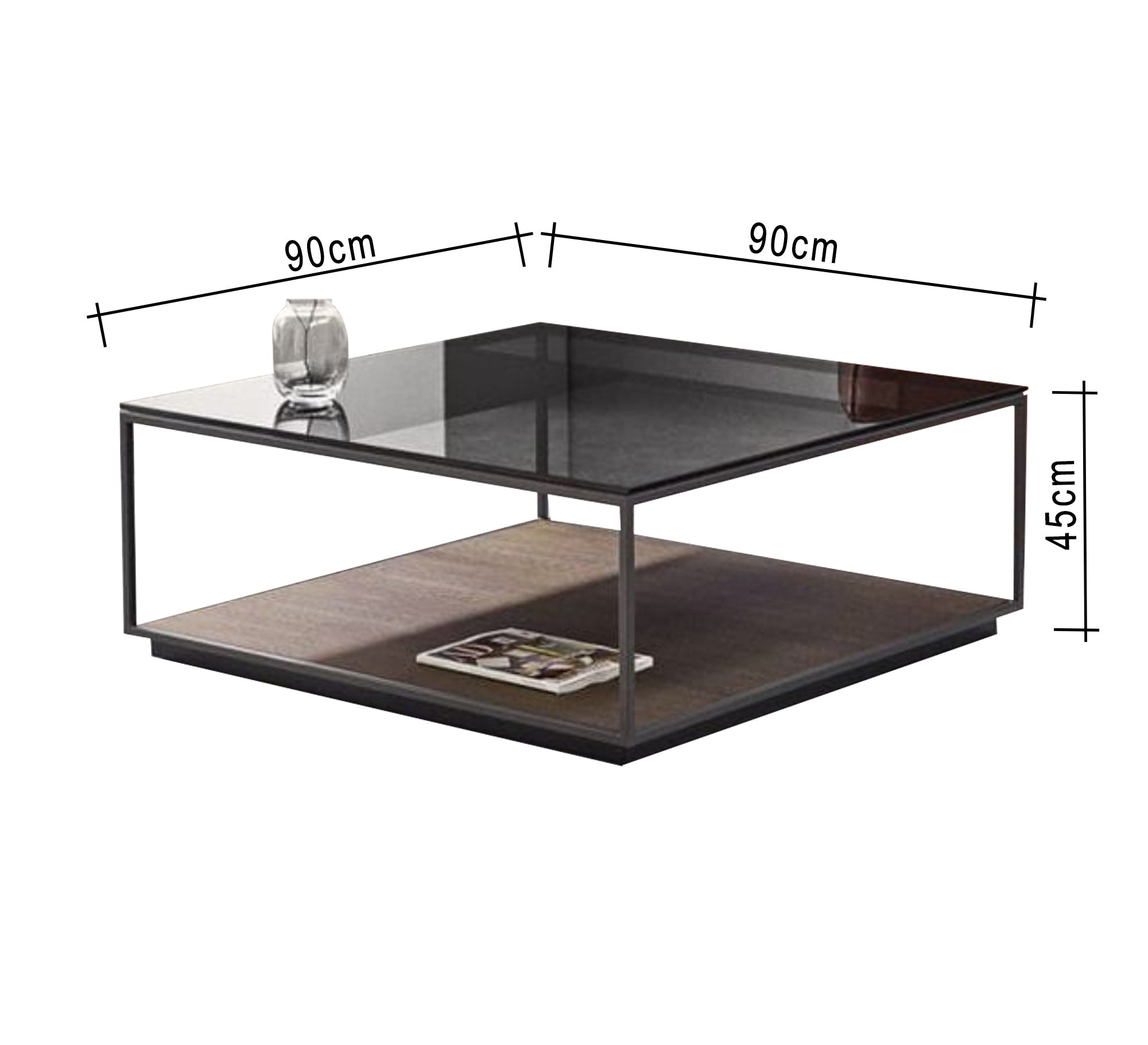 Square Table with Glass and Wooden Tops - Vitrine Furniture - Furniture
