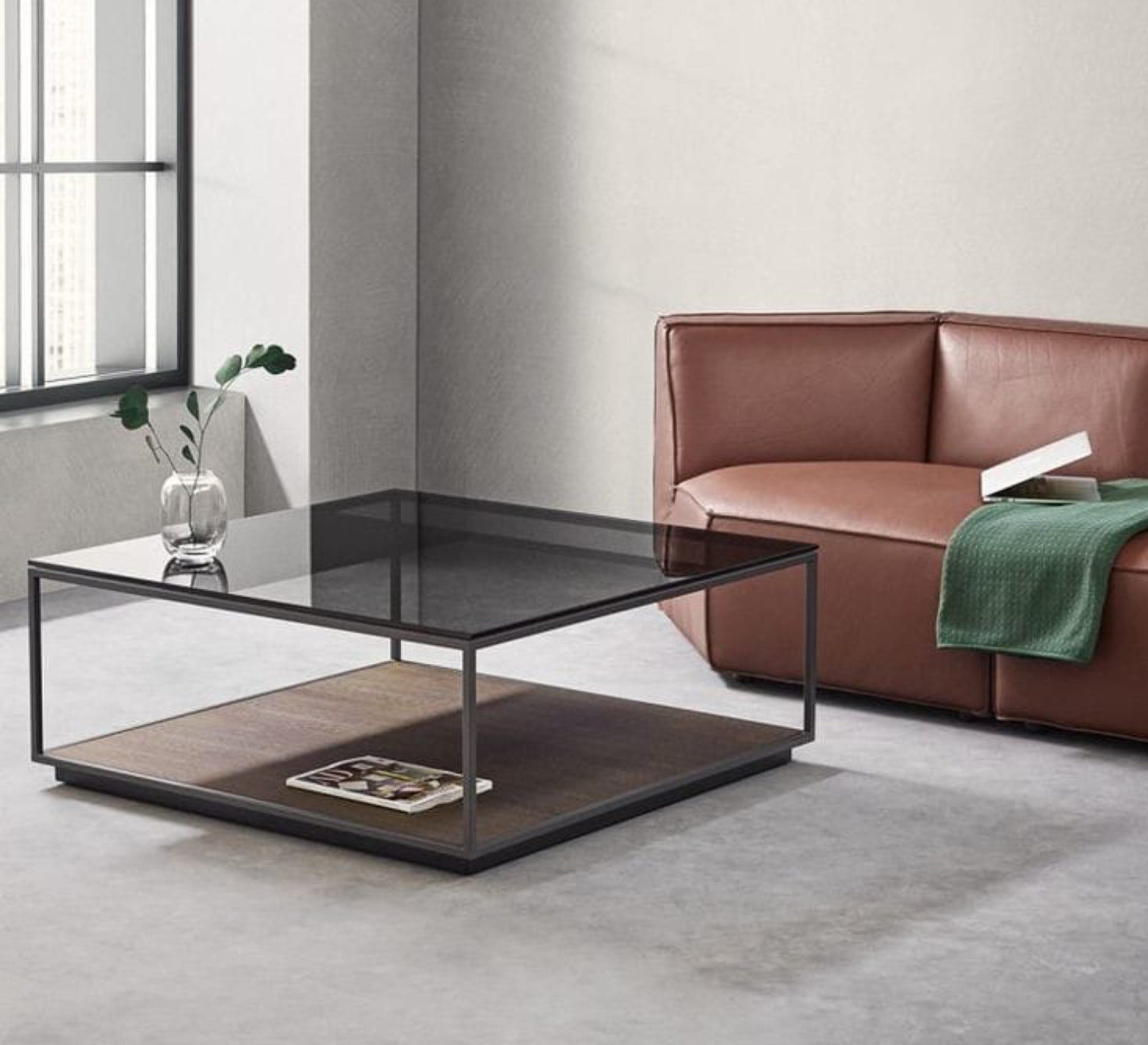 Square Table with Glass and Wooden Tops - Vitrine Furniture - Furniture