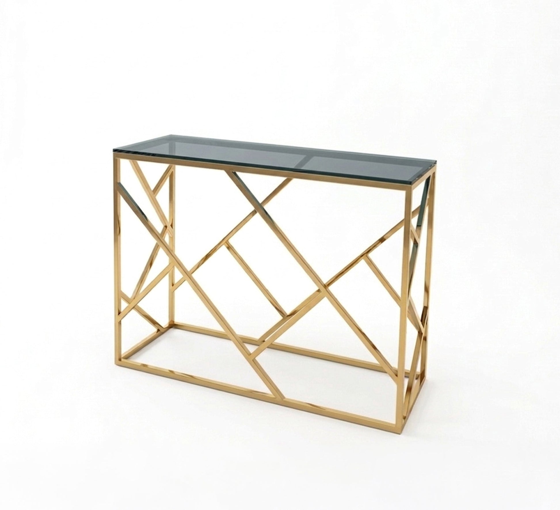 Stainless steel console decorated with interlocking sticks - Vitrine Furniture - Console