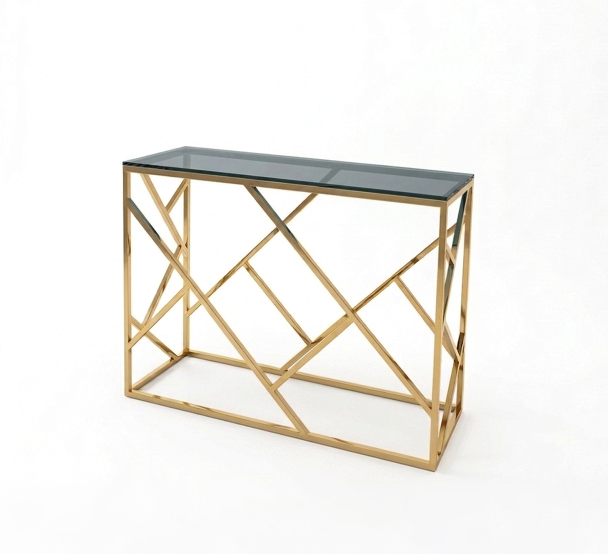 Stainless steel console decorated with interlocking sticks - Vitrine Furniture - Console