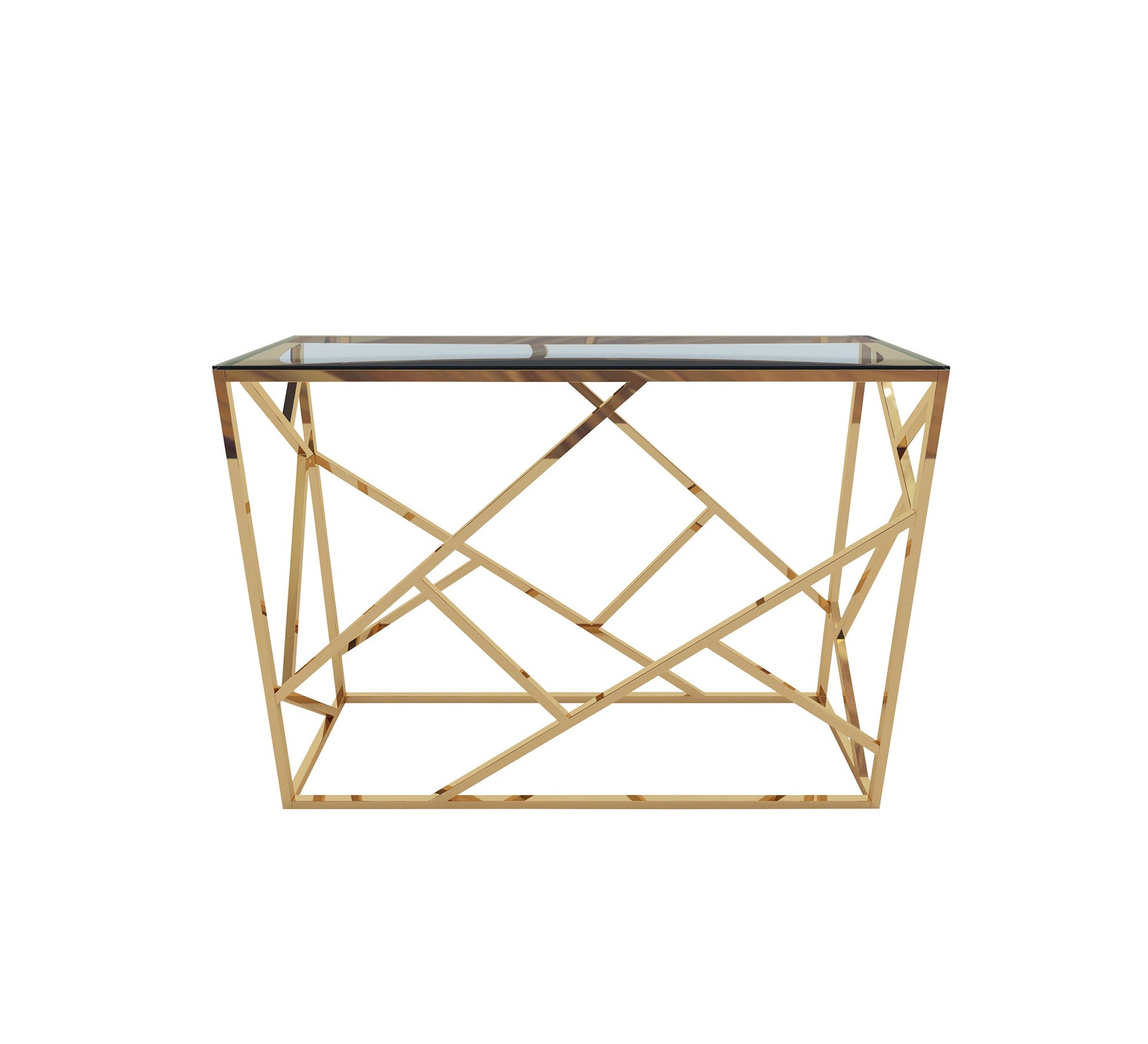 Stainless steel console decorated with interlocking sticks - Vitrine Furniture - Console