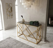 Stainless steel console decorated with interlocking sticks - Vitrine Furniture - Console